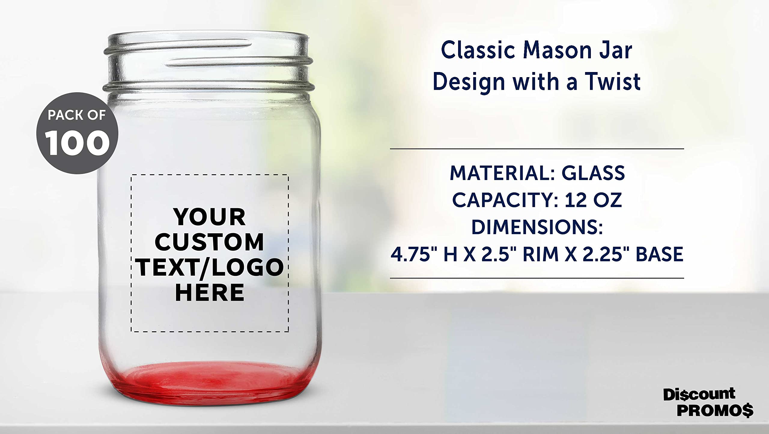 100-Pack 12oz Custom Mason Jars Bulk Set - Personalized Glass Containers for Overnight Oats, Candies, Pickles, Spices & Beverages | Perfect for DIY Gifts, Wedding Favors, Party Decor & Kitchen Storage (Red)