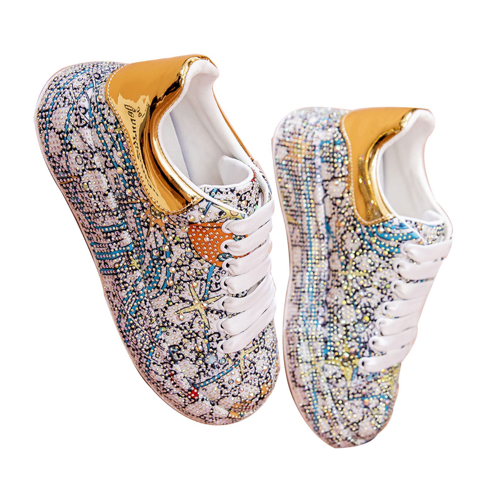 GUOANFG Women's Crystal Sneakers - High Fashion Rhinestone Sports Shoes with Platform for Women - Silver Size 41 EU - Perfect for Parties, Weddings & Night Out Fashion