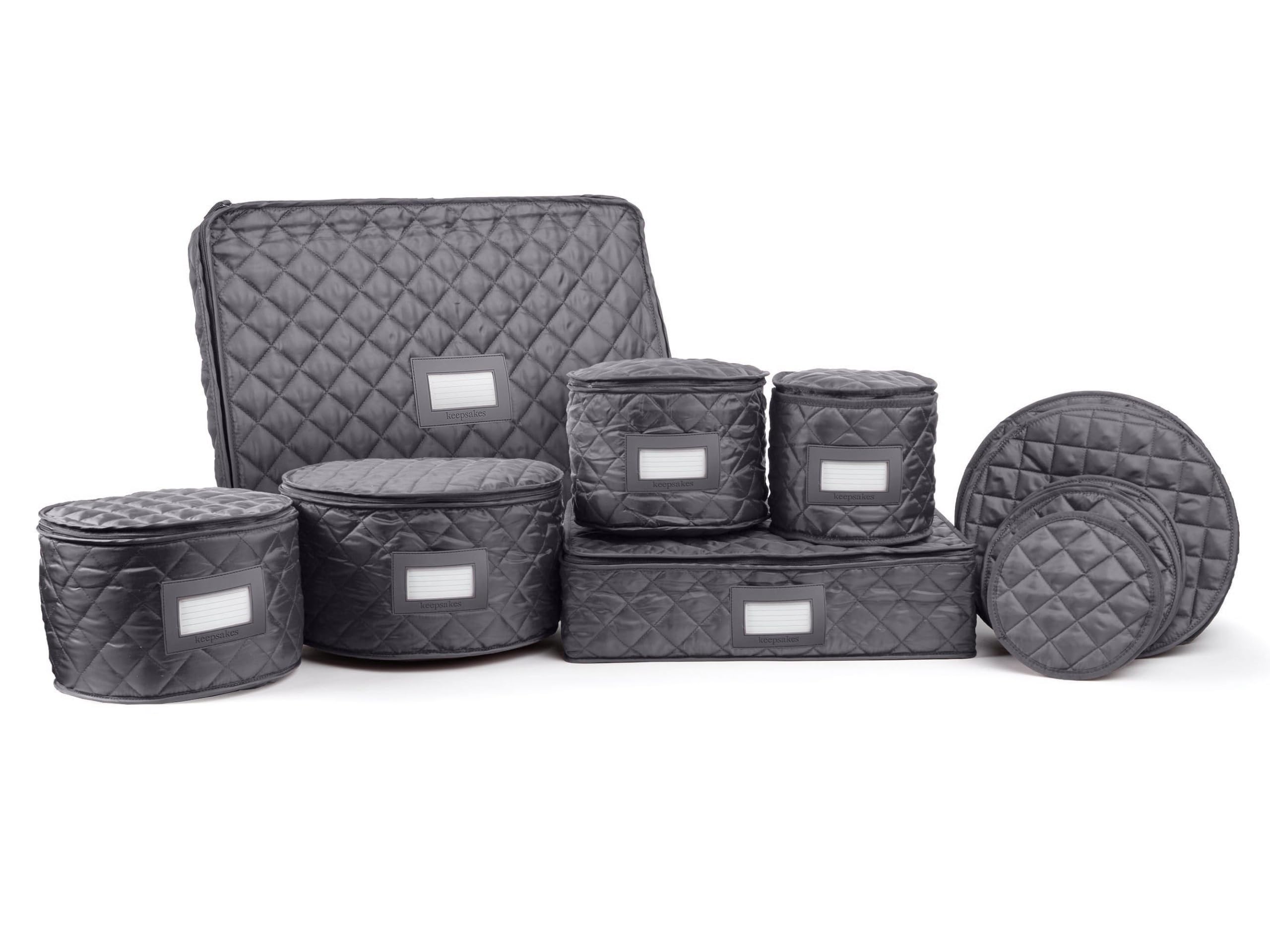 Covermates Keepsakes Dish Storage Set - Padded Protection with ID Window, Stain Resistant & Machine Washable - China & Slate Storage Organizer for Kitchen, Dining Room, and Party Serving