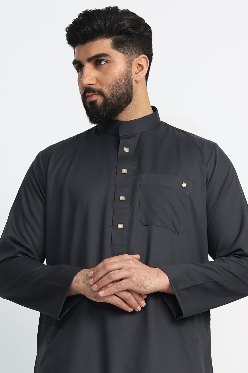 J1516 Black Saudi Collar for Men - Premium Islamic Thobe Neck Accessory - Perfect for Eid, Ramadan & Special Occasions