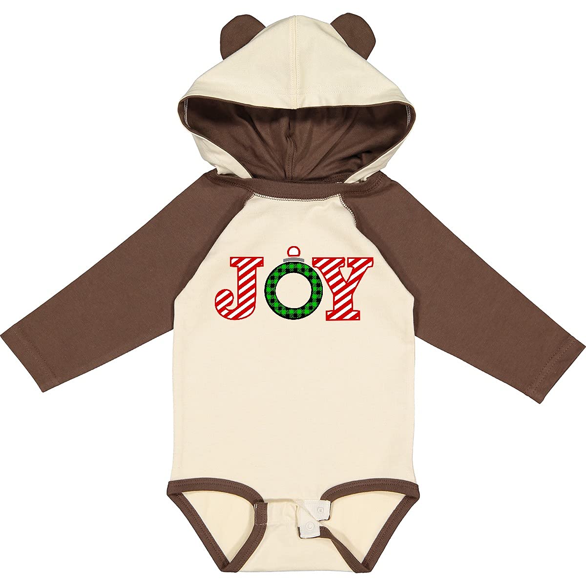 Inktastic Joy Christmas Ornament Baby Bodysuit - Candy Cane Stripes Long Sleeve Creeper for Holiday Photos & Family Gatherings