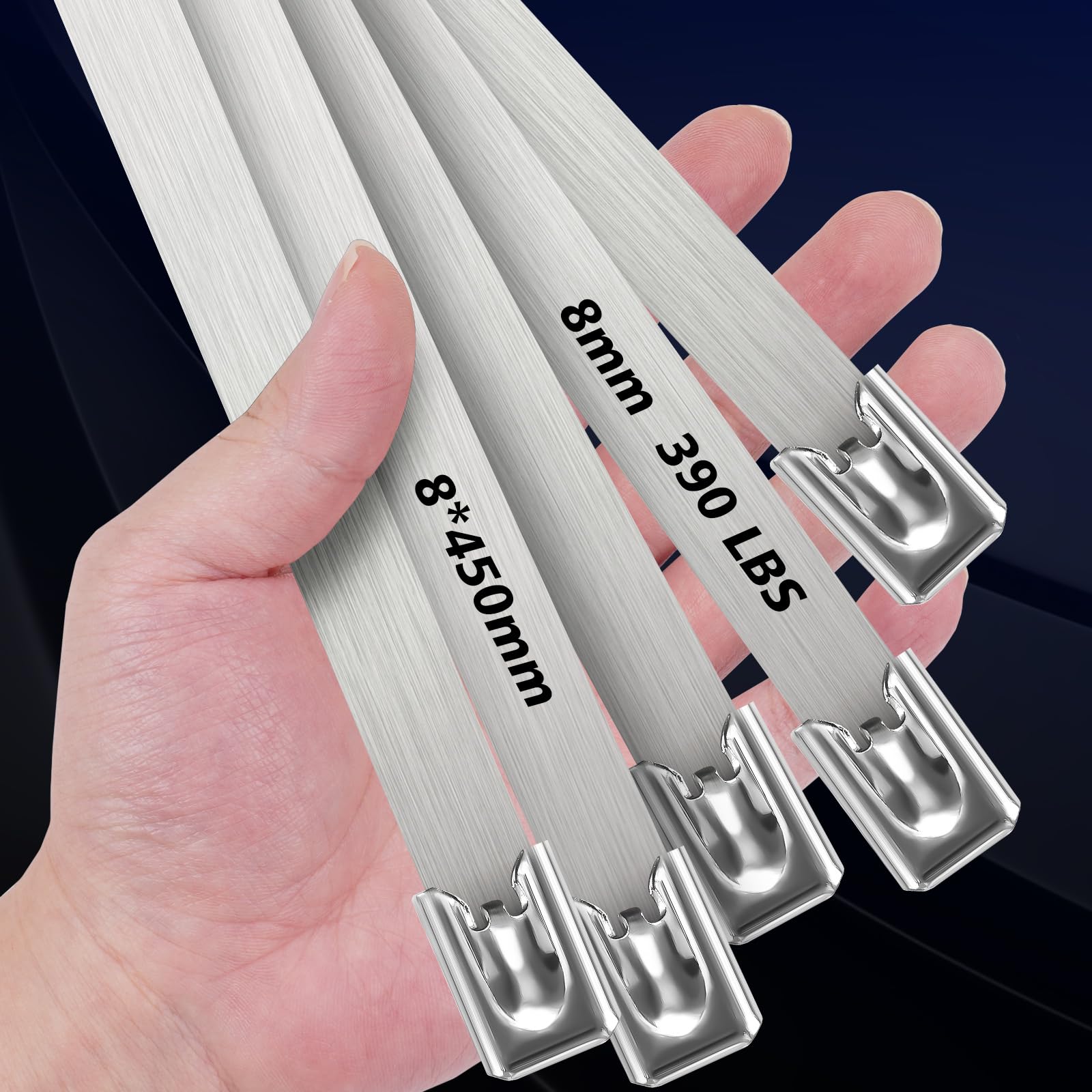 18 Inch Heavy Duty Stainless Steel Zip Ties - 390 lb Tensile Strength, Self-Locking Metal Cable Ties (40 Pack) for Exhaust Wraps, Pipe Fastening, Garden Support & Industrial Applications