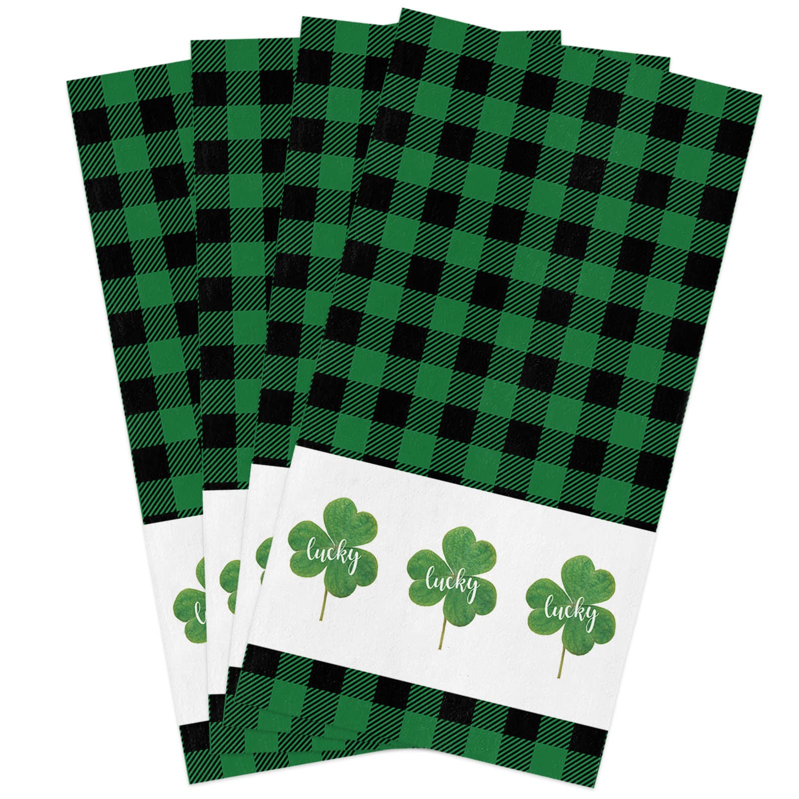 St. Patrick's Day Kitchen Towels - 4 Pack Microfiber Cleaning Cloths with Lucky Shamrock & Buffalo Plaid Design - 18x28 Inch Absorbent Reusable Dish Towels for Kitchen, Bar, Tea Service - Perfect for Irish-Themed Parties, Holiday Decor & Everyday Cleaning