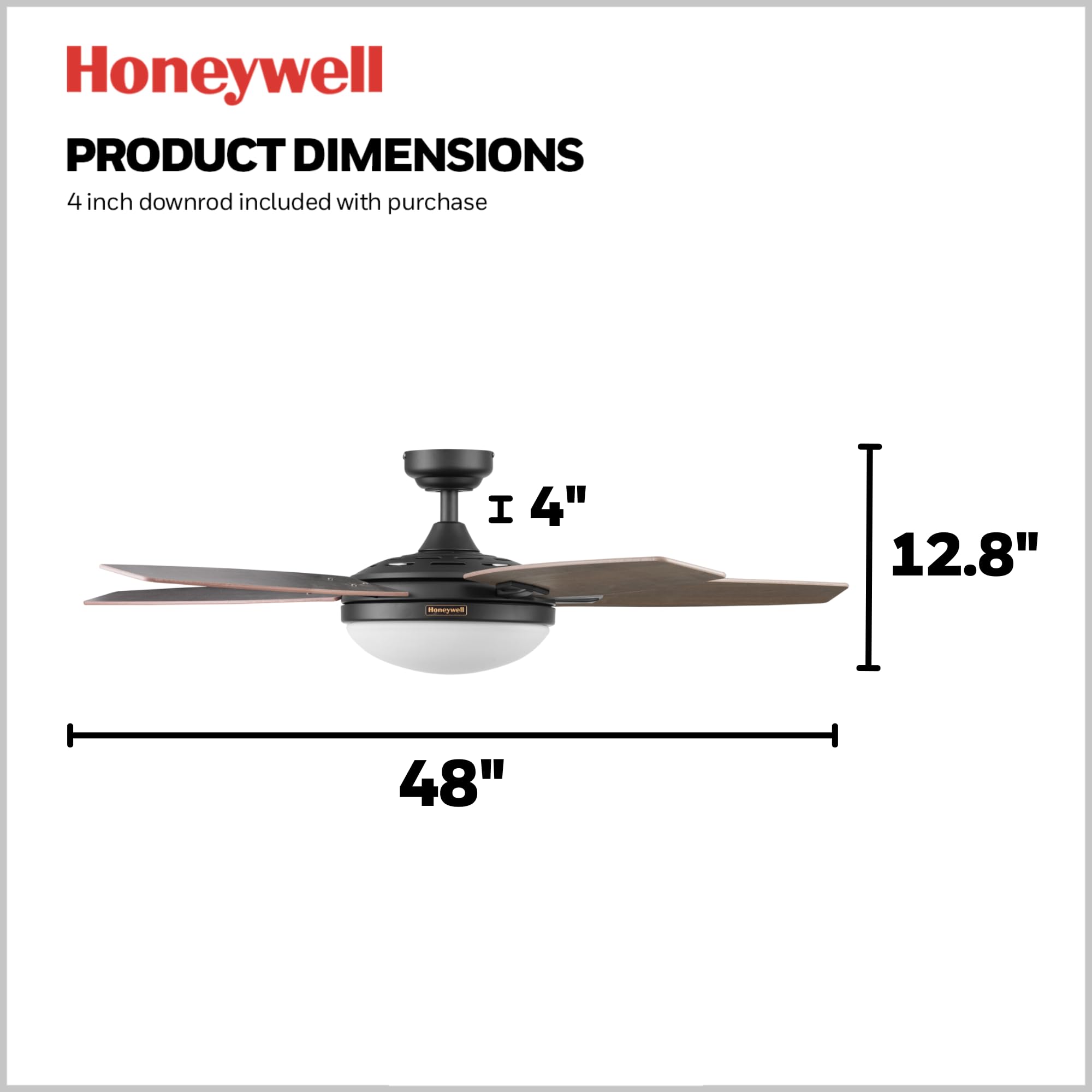 Honeywell Carmel 48 Inch Modern Ceiling Fan with LED Light and Remote Control - 5 Blades, Gray Ironwood/Brown Maple Finish - Bronze (50197-01) - Perfect for Living Room, Bedroom, and Indoor Spaces