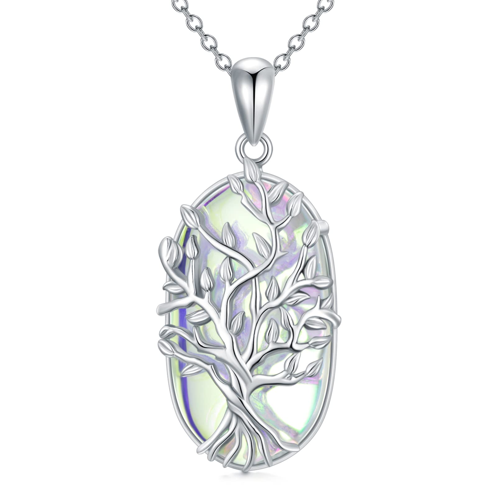 Sterling Silver Tree of Life Pendant Necklace with Genuine Stone - Elegant Jewelry Gift for Women & Girls (Birthday, Christmas, Anniversary) - Perfect for Everyday Wear, Special Occasions & Spiritual Connection