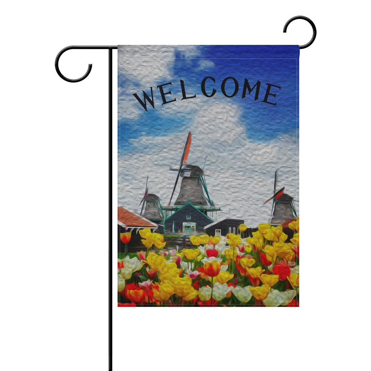 ALAZA 28x40 Inch Double-Sided Tulip Field Dutch Windmill Welcome Garden Flag - Durable Polyester Outdoor Decoration for Yard, Patio & Spring Home Decor (Perfect for Seasonal Displays & Front Porch Decor)