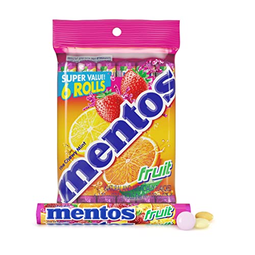 Mentos Fruit Rolls Candy - 7.92oz (6 Rolls) - Chewy Fruit Flavored Snacks for Kids Lunch, Office Treats & Party Favors