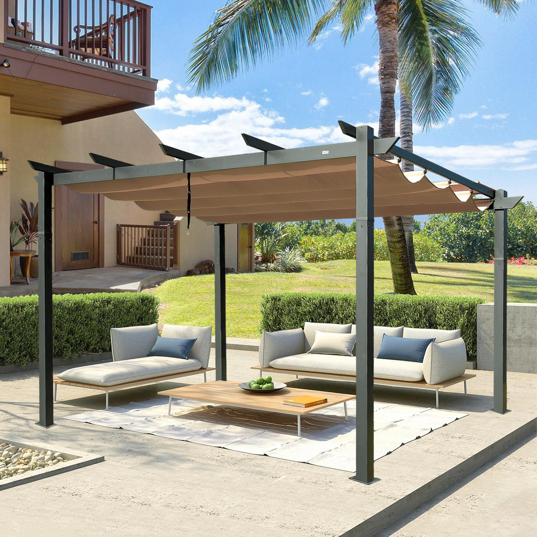 10x13ft Outdoor Retractable Pergola with Sun Shade Canopy - Patio Metal Gazebo for Deck, Garden & Backyard | Perfect for Outdoor Dining, Lounging & Entertaining