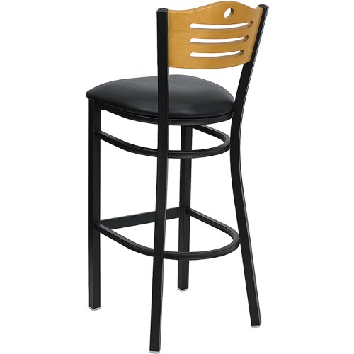 Flash Furniture HERCULES Series Black Metal Bar Stool with Wood Back & Vinyl Seat - Commercial Restaurant, Kitchen Island, Home Bar Counter Height Stool