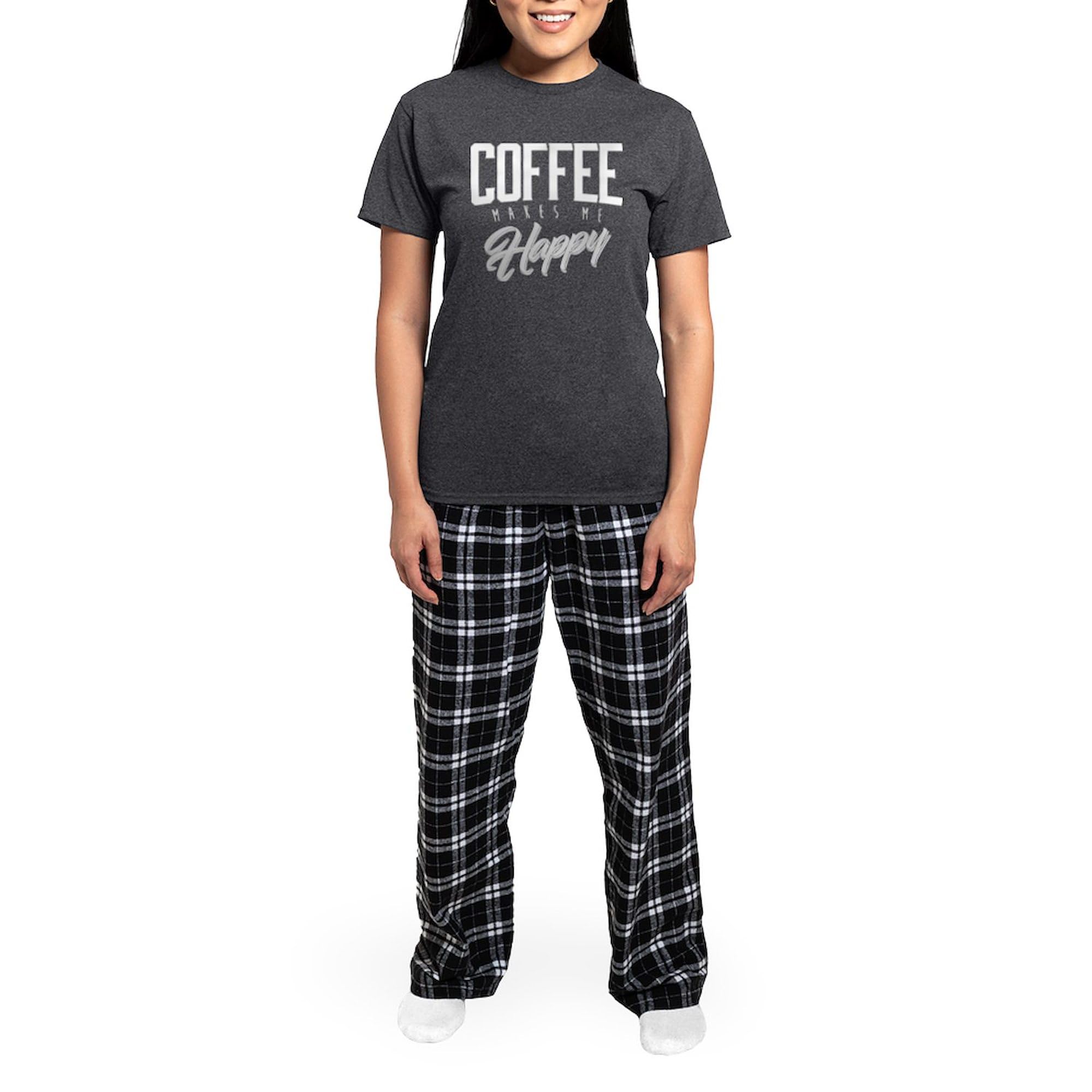 Women's Charcoal 'Coffee Makes Me Happy' Novelty Pajama Set - Soft & Comfortable Sleepwear for Coffee Lovers - Perfect for Relaxing at Home, Gifts & Coffee-Themed Parties