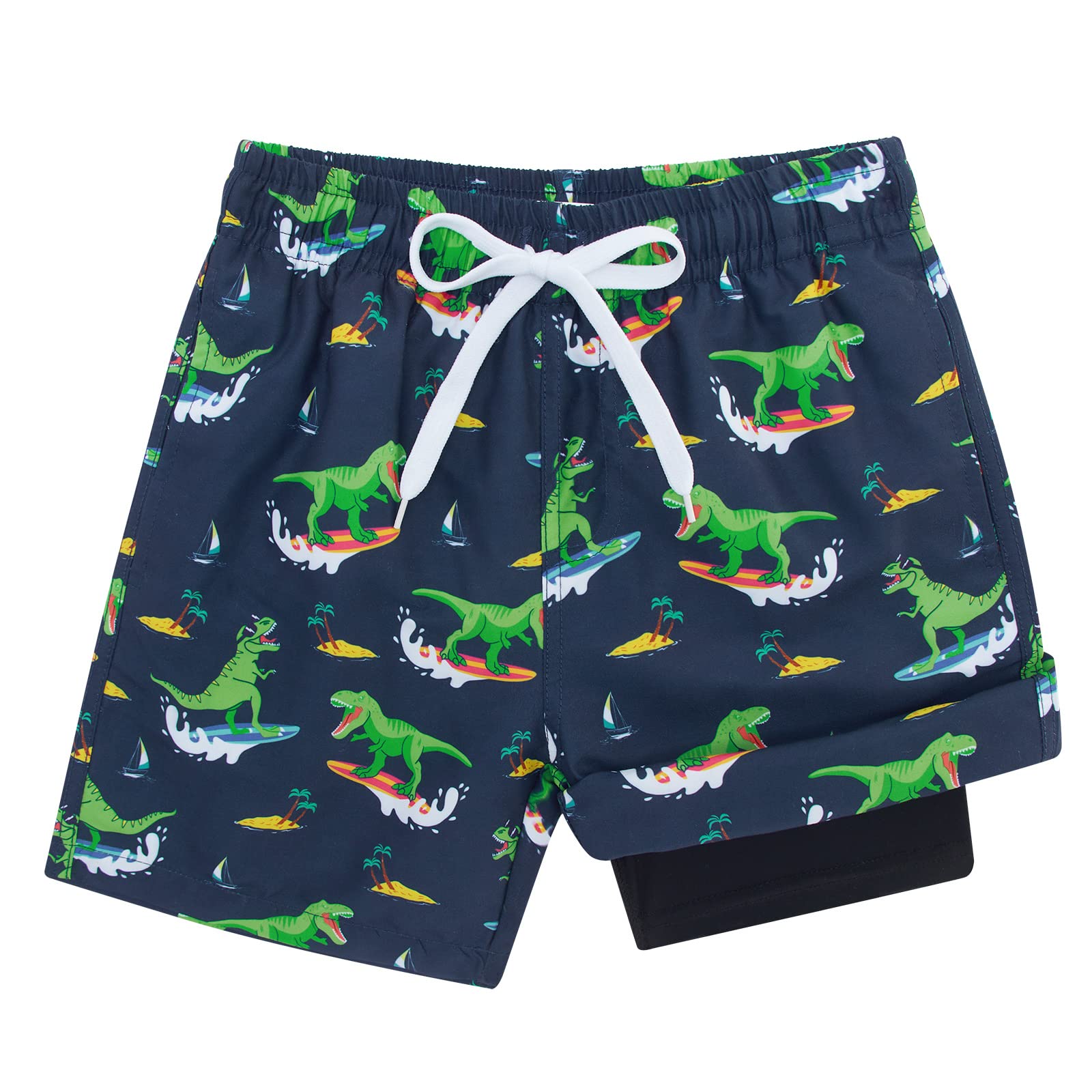 Funnycokid Boys Swim Trunks with Compression Liner - Quick Dry Swimwear for Kids 4-12 Years - Comfortable Beach Shorts for Swimming, Surfing & Summer Water Activities