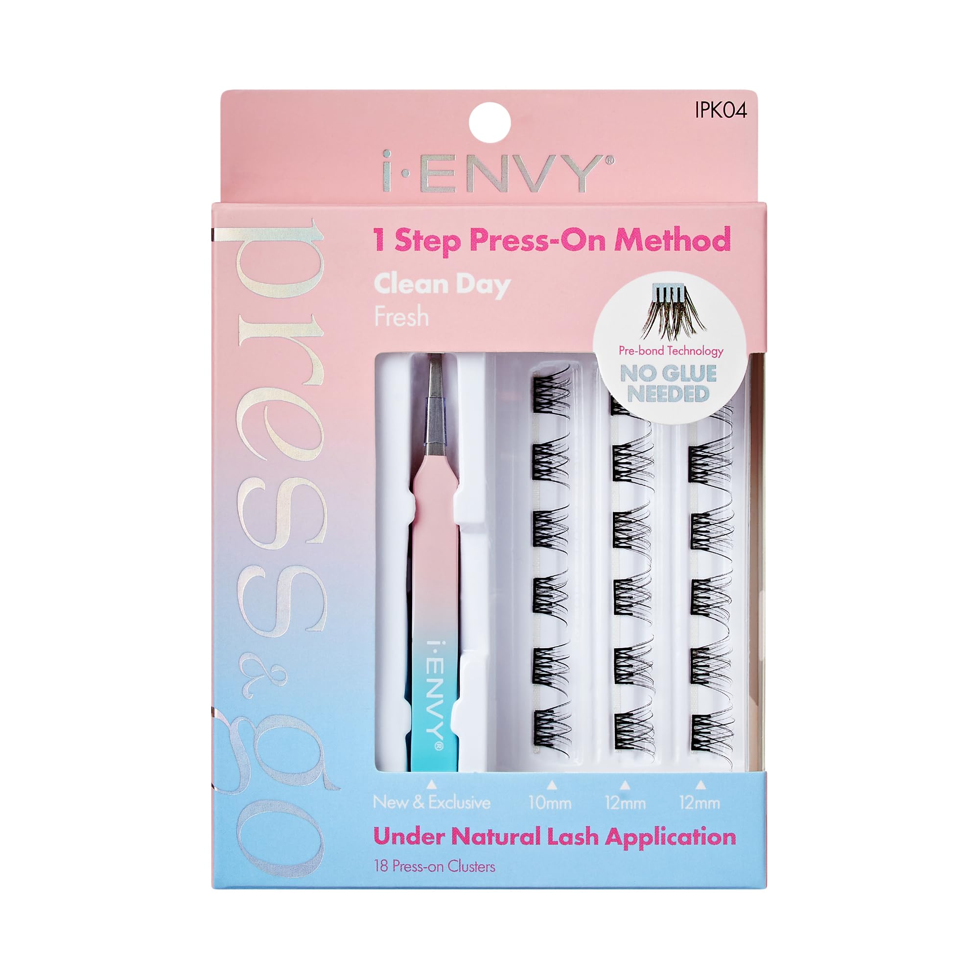 i-ENVY Press&Go Self-Adhesive Eyelash Clusters with Applicator Kit - No Glue False Lashes, Easy 1-Step Application, Damage-Free & No Residue (Clean Day Fresh) - Perfect for Daily Wear, Parties & Special Occasions