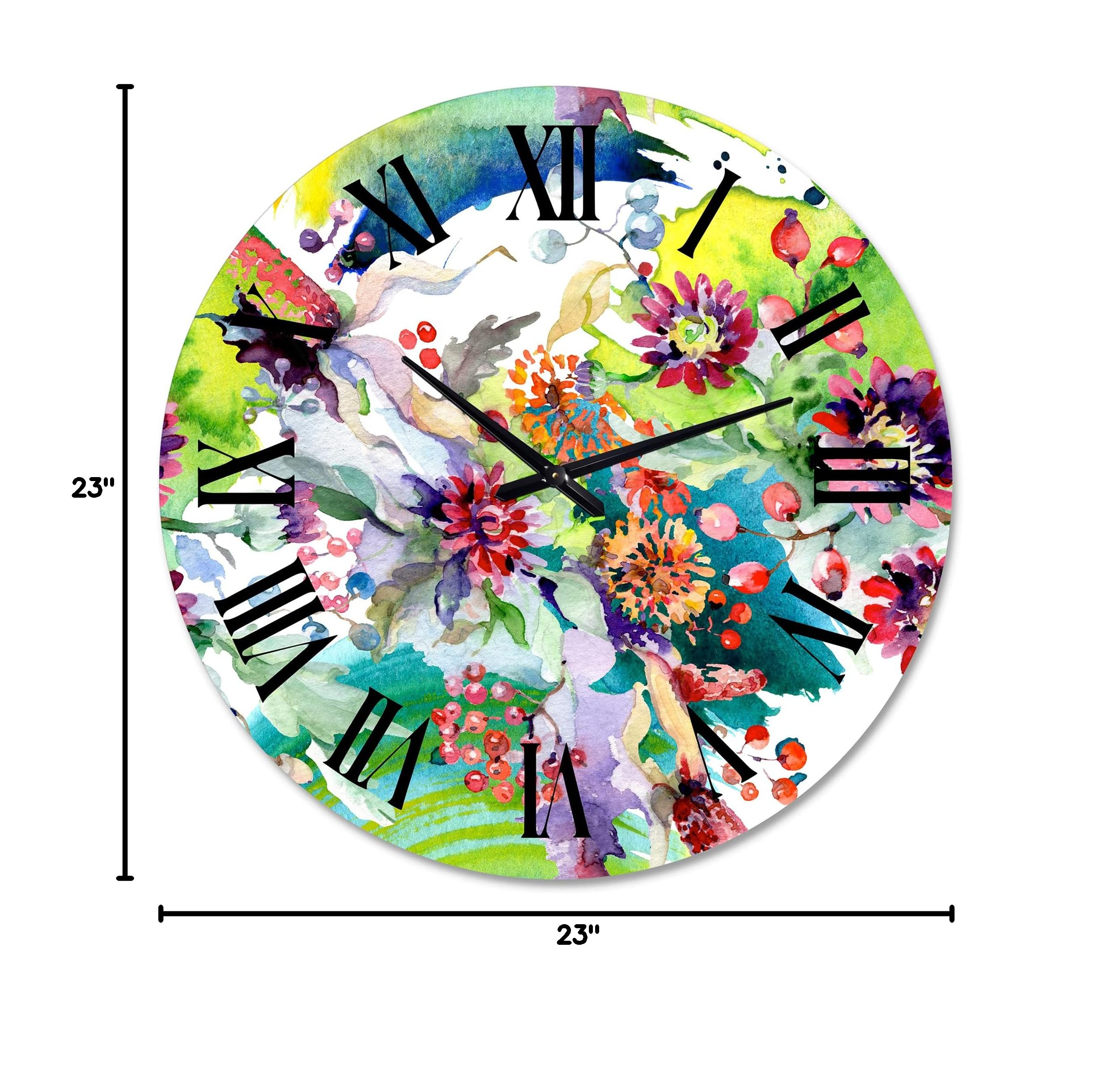 Vibrant Wild Spring Leaves & Wildflowers Wall Clock - Large Modern Botanical Decor for Bedroom, Living Room, Office | Silent Non-Ticking Home Décor