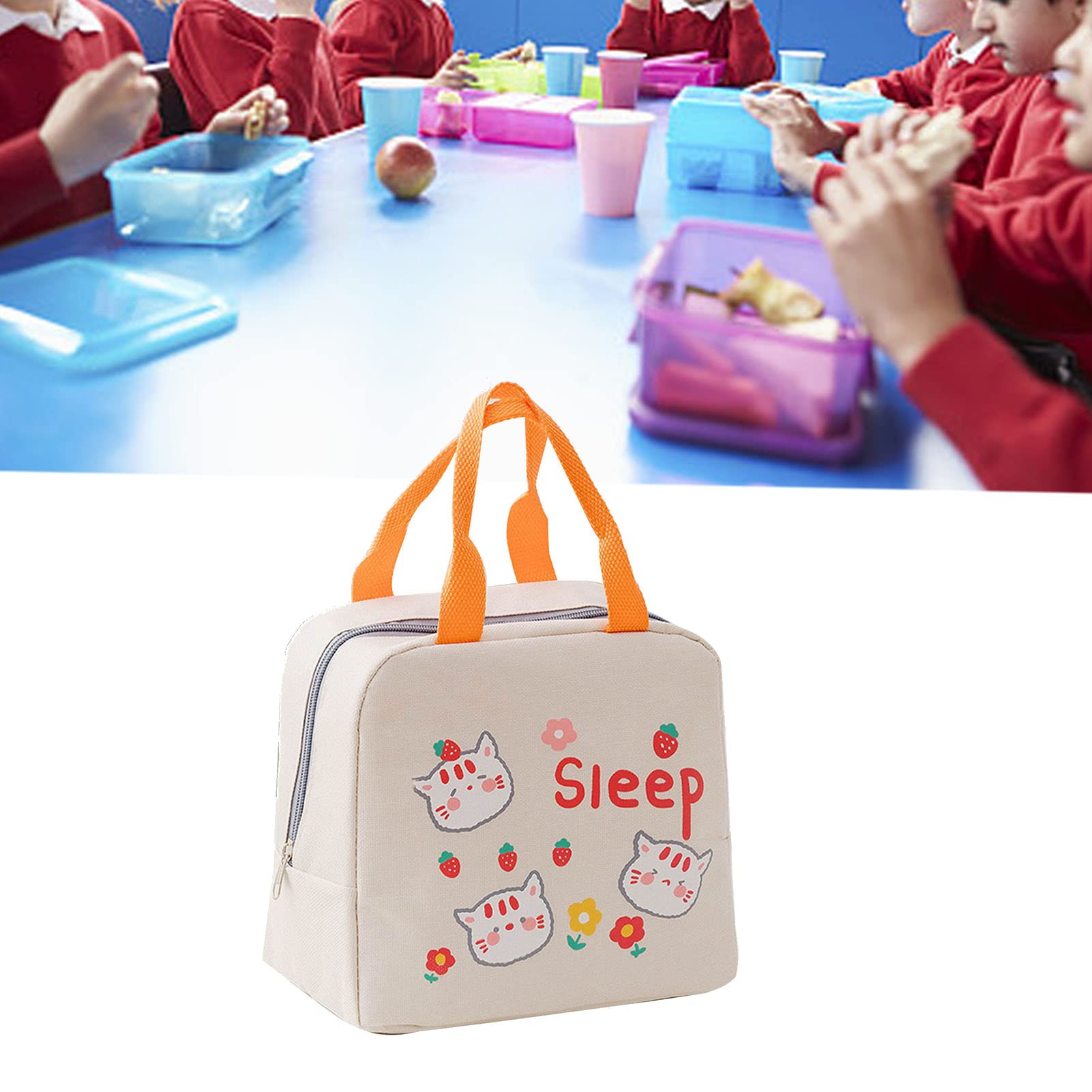 **Insulated Waterproof Lunch Bag with Oxford Cloth & Cartoon Zipper - Keeps Food Warm & Fresh - Portable Reusable Lunch Tote for Work, School, Office - Ideal for Women & Men (Beige)**