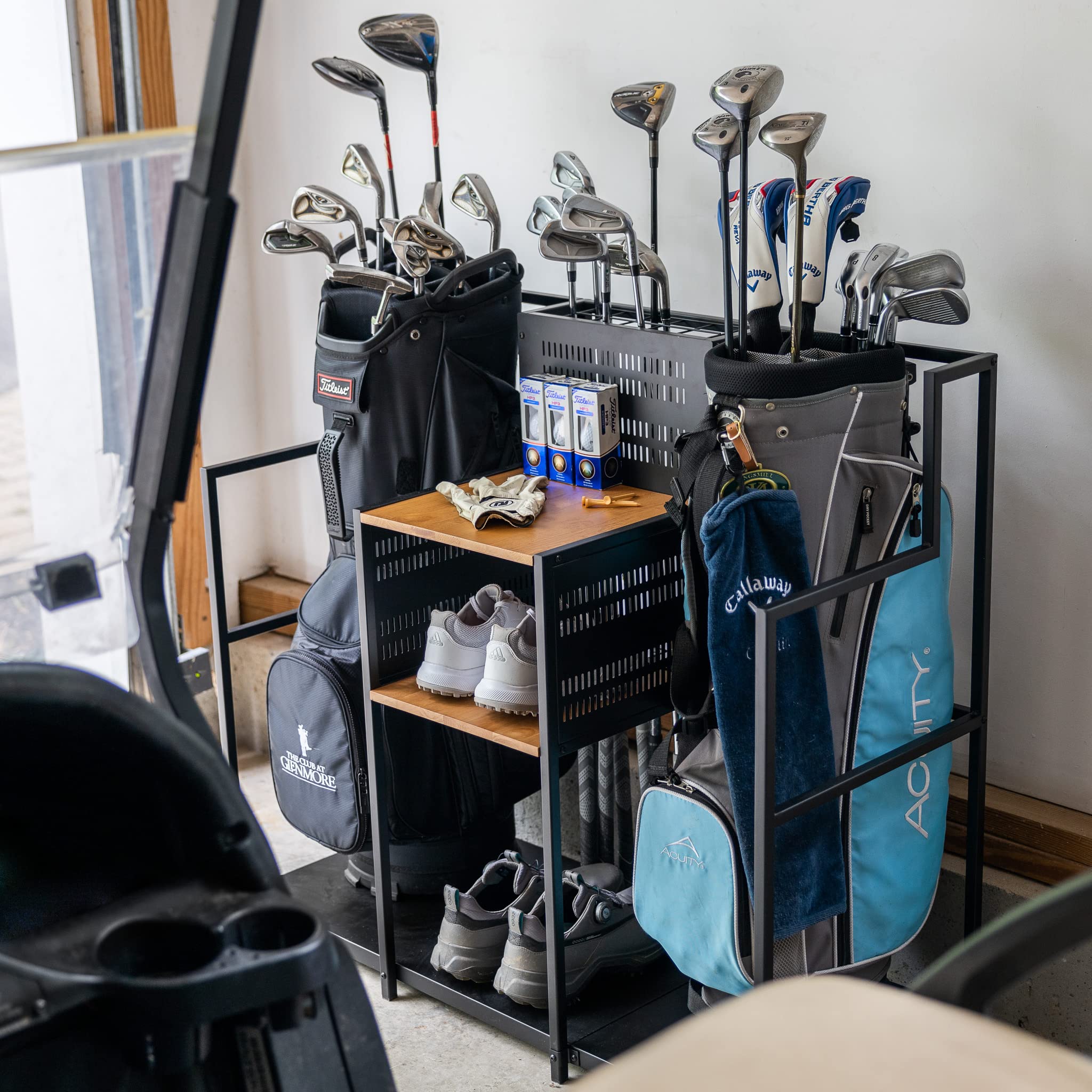 **Premium Teal Triangle Golf Club Organizer - Heavy Duty Freestanding Garage Storage for Golf Bags, Clubs & Accessories - Ideal Golf Gift for Men - Perfect for Home, Garage & Golf Course Storage**