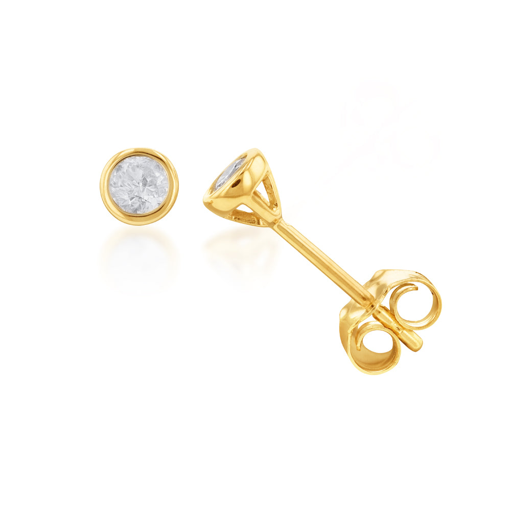 9ct Yellow Gold 1/5 Carat Diamond Stud Earrings for Women - Elegant Round Cut Diamond Studs for Everyday Wear & Special Occasions