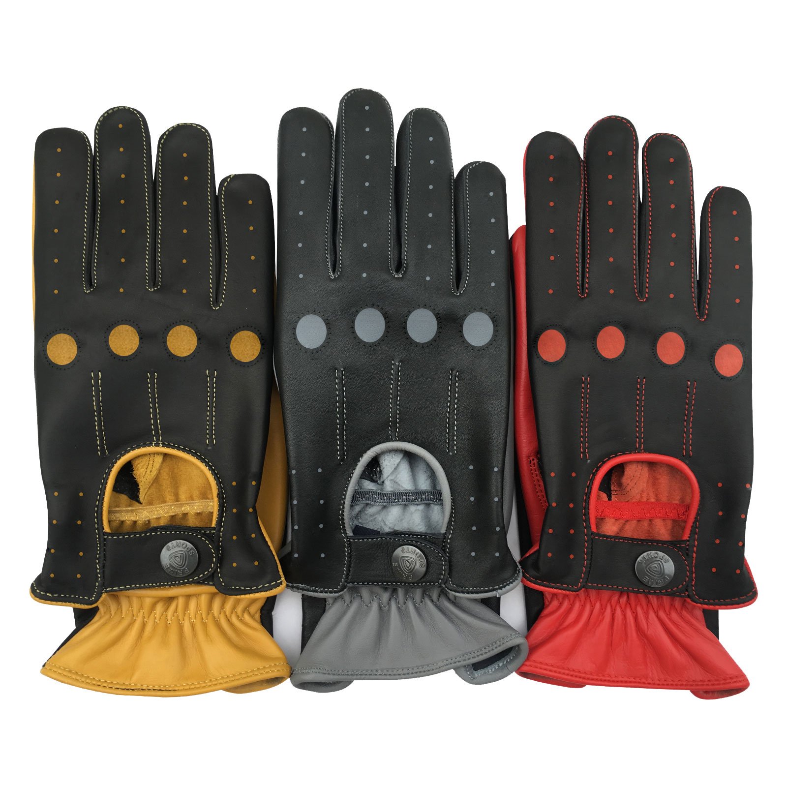 Prime Retro Real Leather Men's Classic Driving Gloves - Unlined Chauffeur Gloves 515 (Black-Red, Size M) | Vintage Style for Car Enthusiasts & Fashionable Winter Accessory