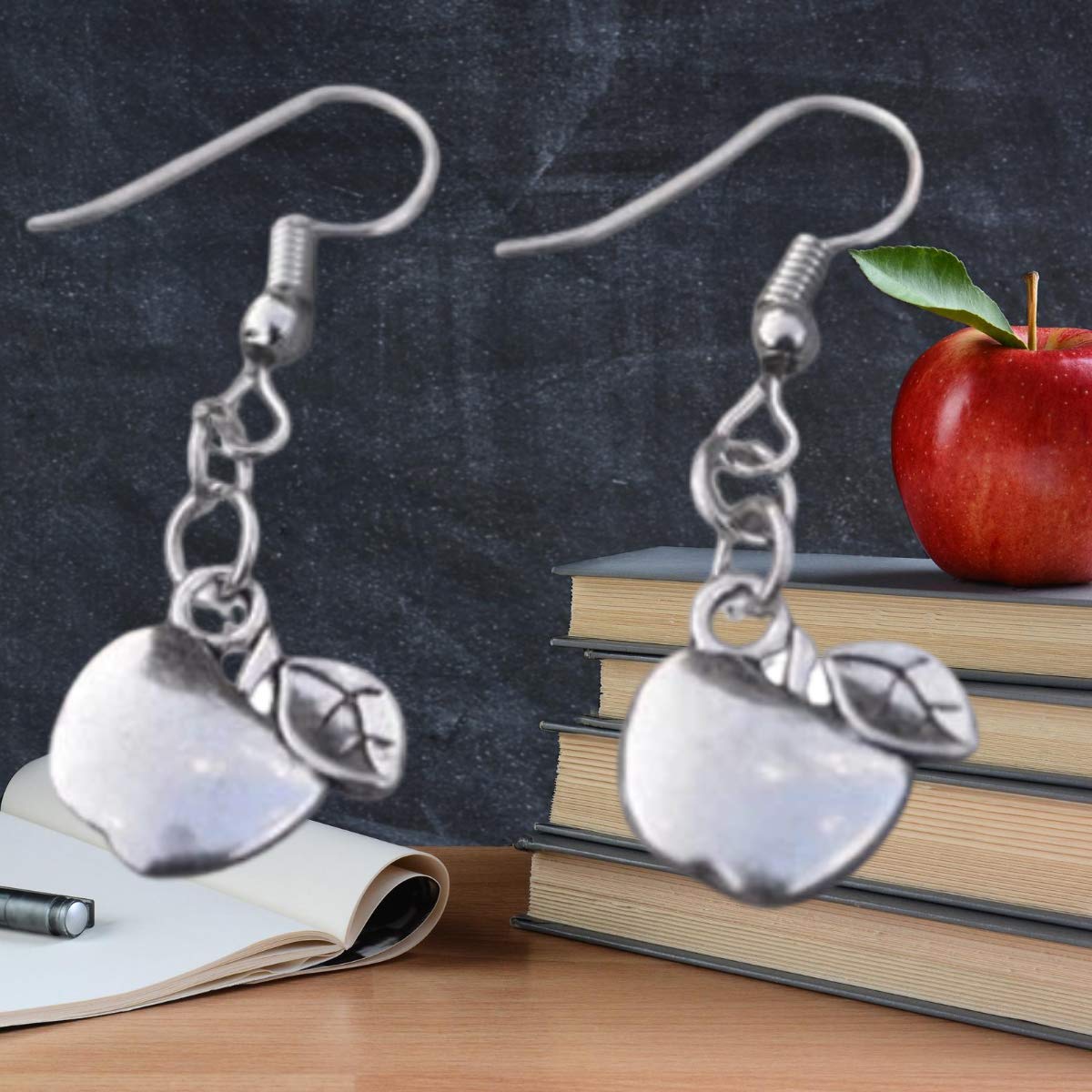 Apple Charm Earrings for Teachers - Sterling Silver Dangle Earrings for Women | Perfect Teacher Appreciation Gift & Back to School Jewelry | Ideal for Classroom Wear, Teacher's Day & Retirement Gifts
