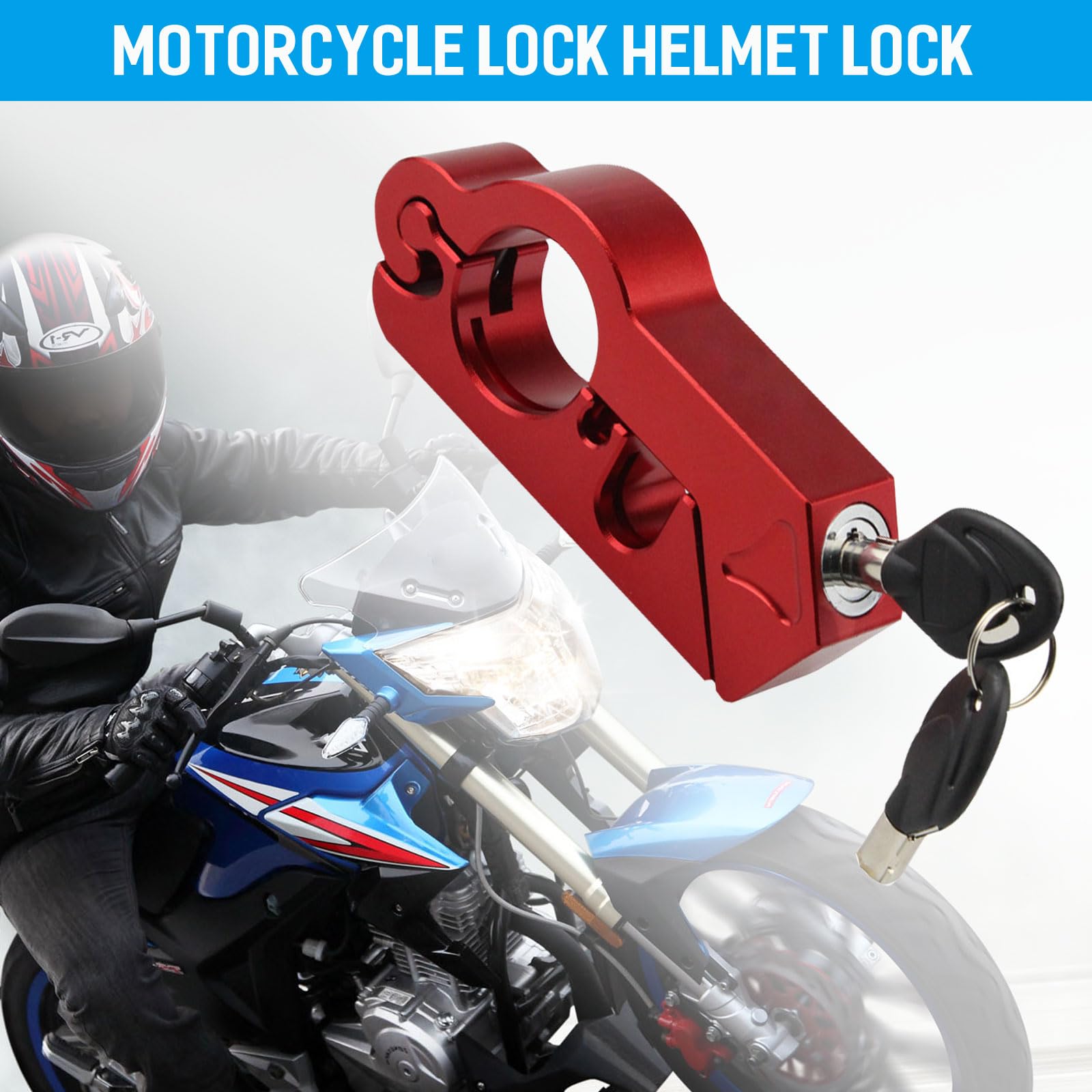 Heavy Duty Motorcycle Helmet Lock with 2 Keys - Anti-Theft Handlebar Grip for Motorbikes & Scooters - Secure Parking Protection
