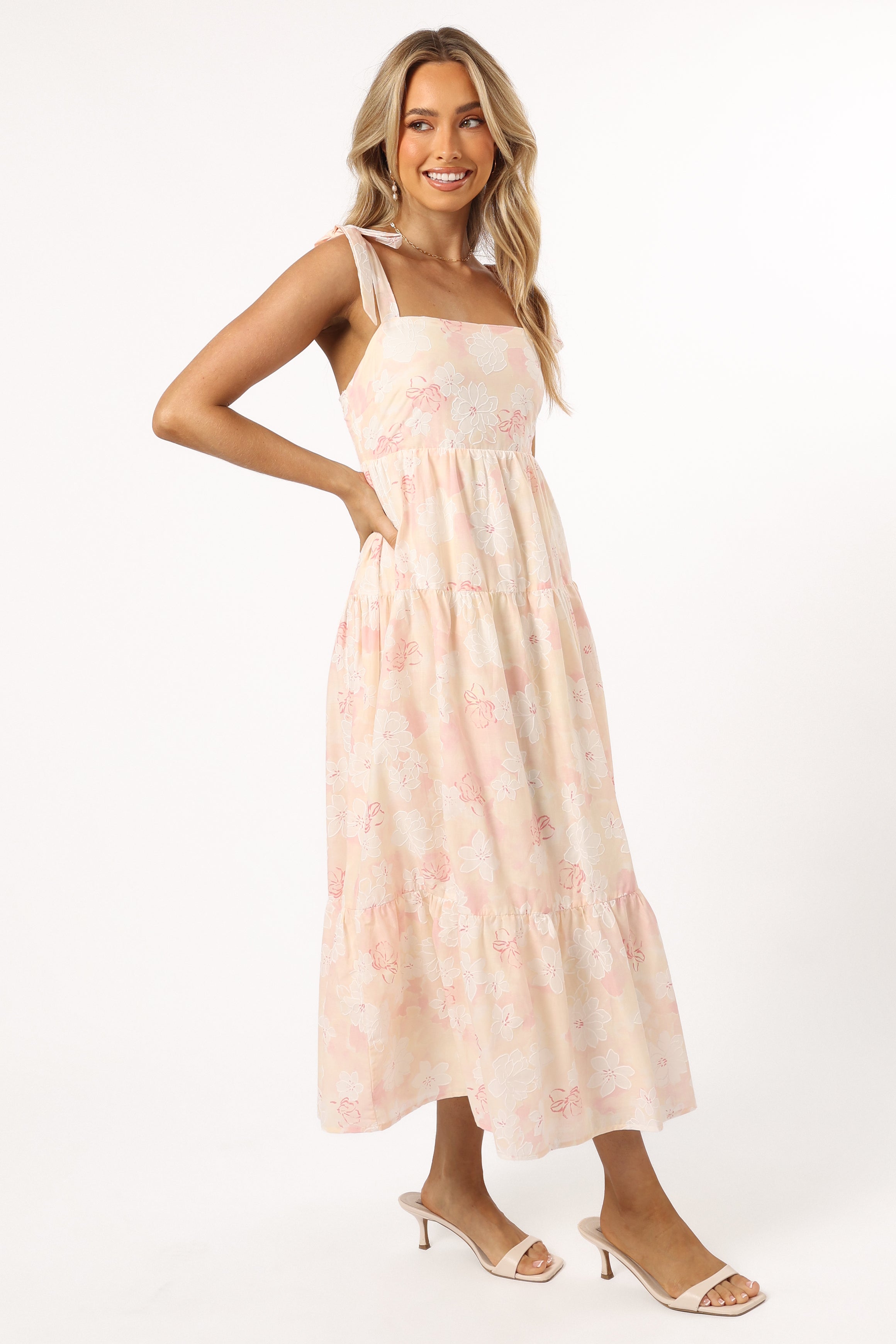 Andi Midi Dress for Women - Pink White Floral Print Summer Dress | Casual Party Wear, Beach Vacation Outfit, Date Night Dress