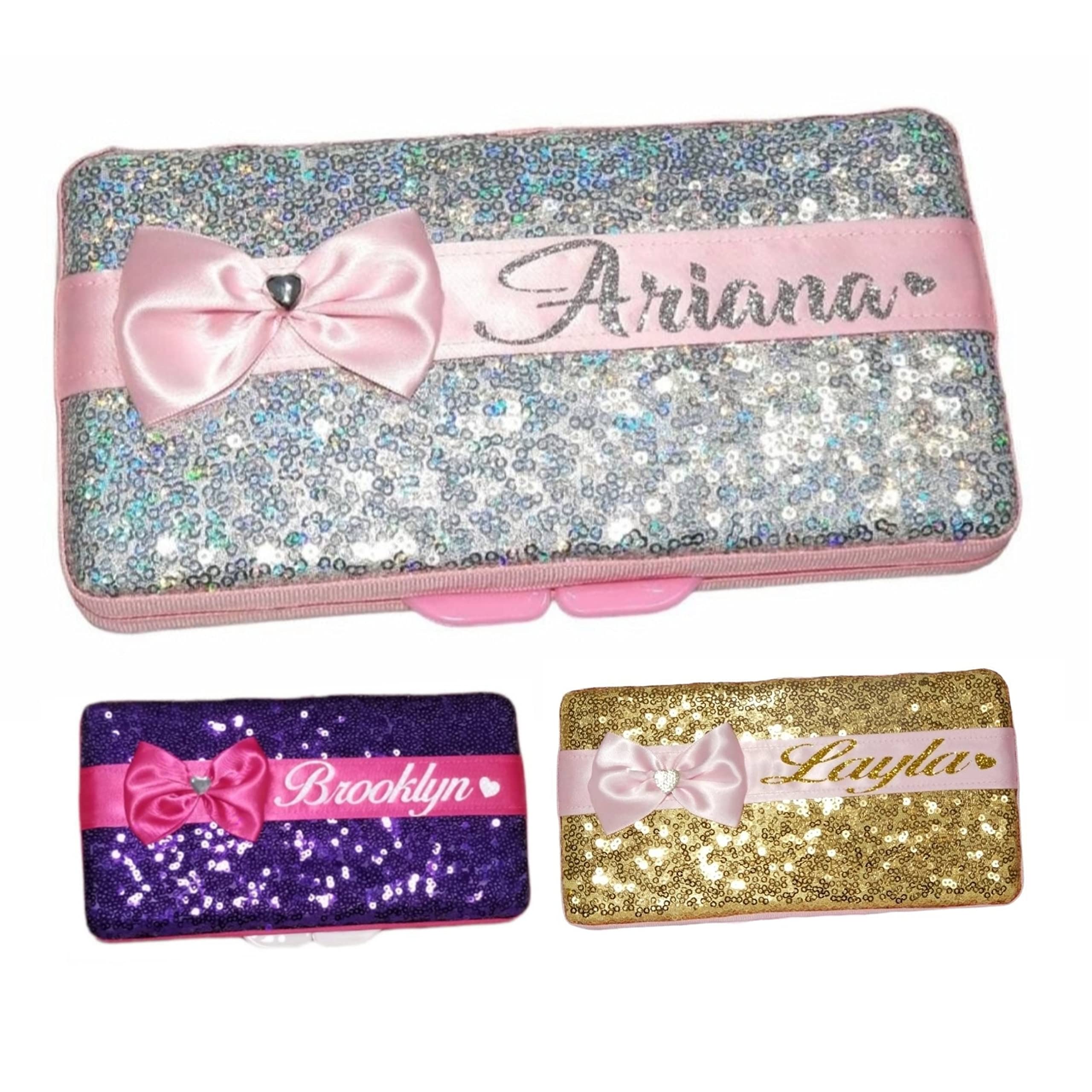 Customizable Sparkly Travel Wipes Case & Mask Holder - Personalized Sequin Makeup Box Accessories for Travel, Pink Glitter Baby Name Gift Idea, Cheetah & Zebra Print (Rose Gold) - Perfect for Makeup Storage, Travel Essentials & Unique Gifts