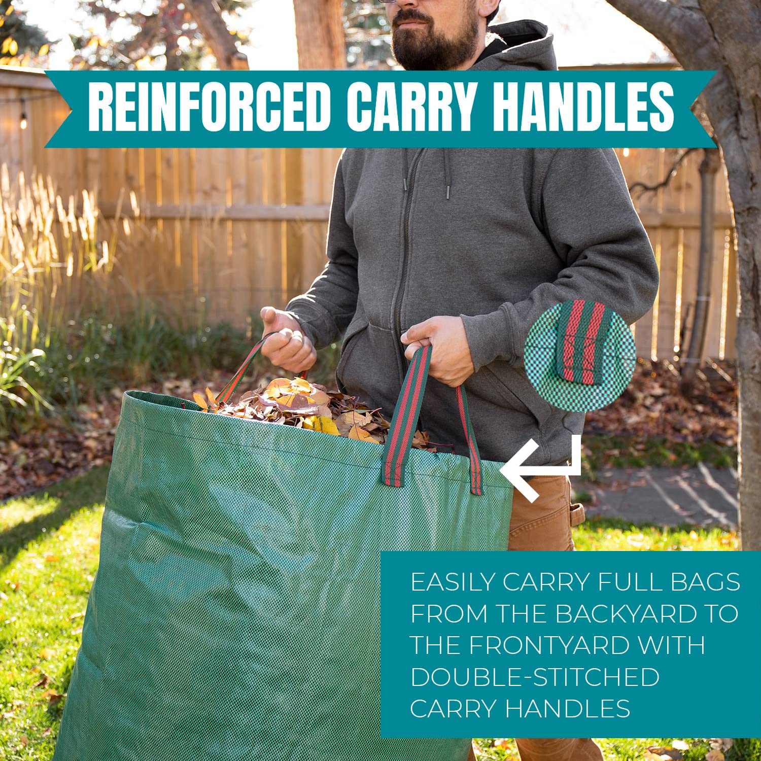MEKKAPRO Heavy Duty 72-Gallon Lawn and Leaf Bags - 3-Pack with Reinforced Handles | Reusable Yard Waste Bags for Garden Debris, Leaves, and Yard Cleanup | Perfect for Fall Cleanup, Landscaping, and Composting