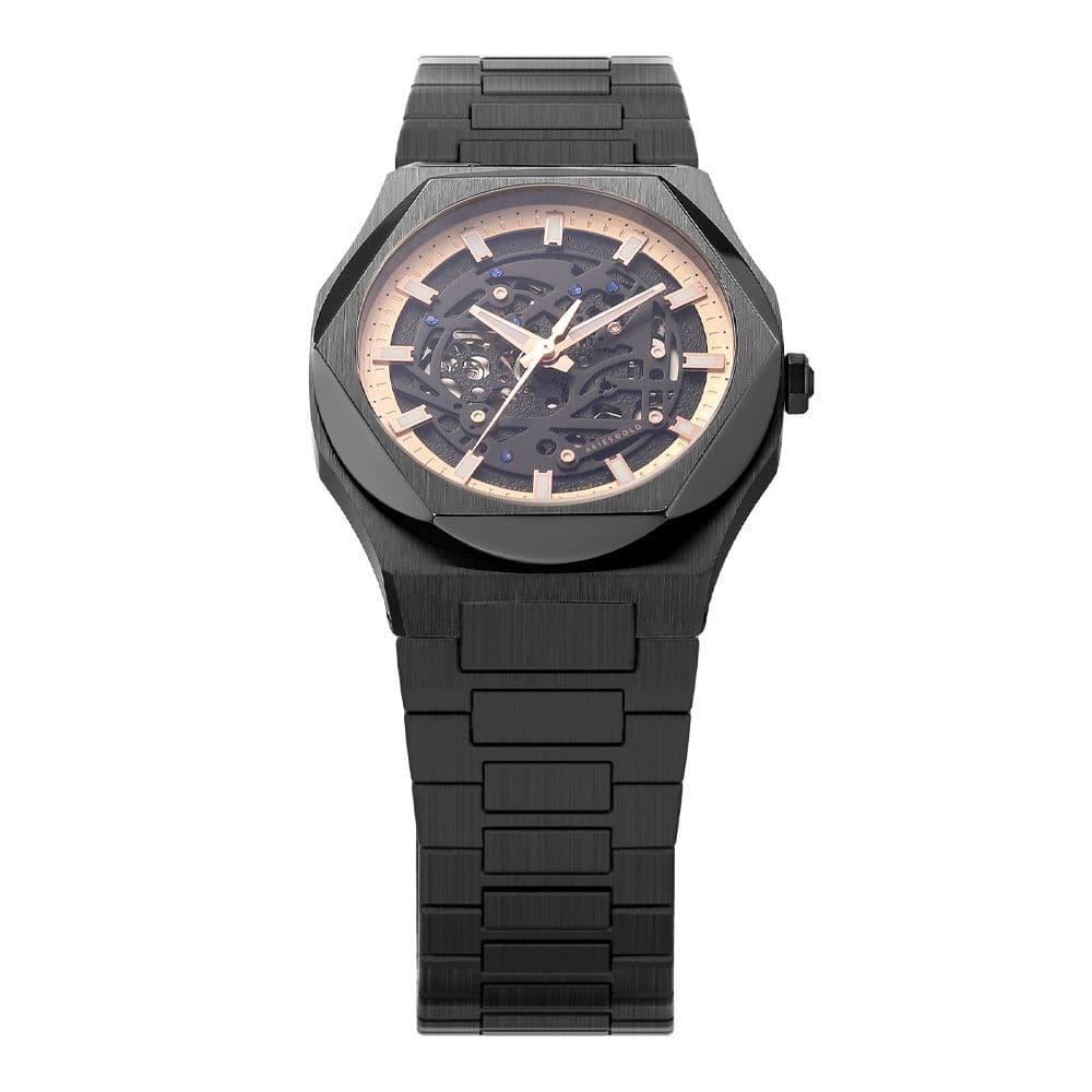 Aries Gold Voltamic Black Dial Men's Watch with Stainless Steel Strap - Model G 9031 BK BKRG | Stylish Dress Watch for Business, Formal Events & Everyday Wear