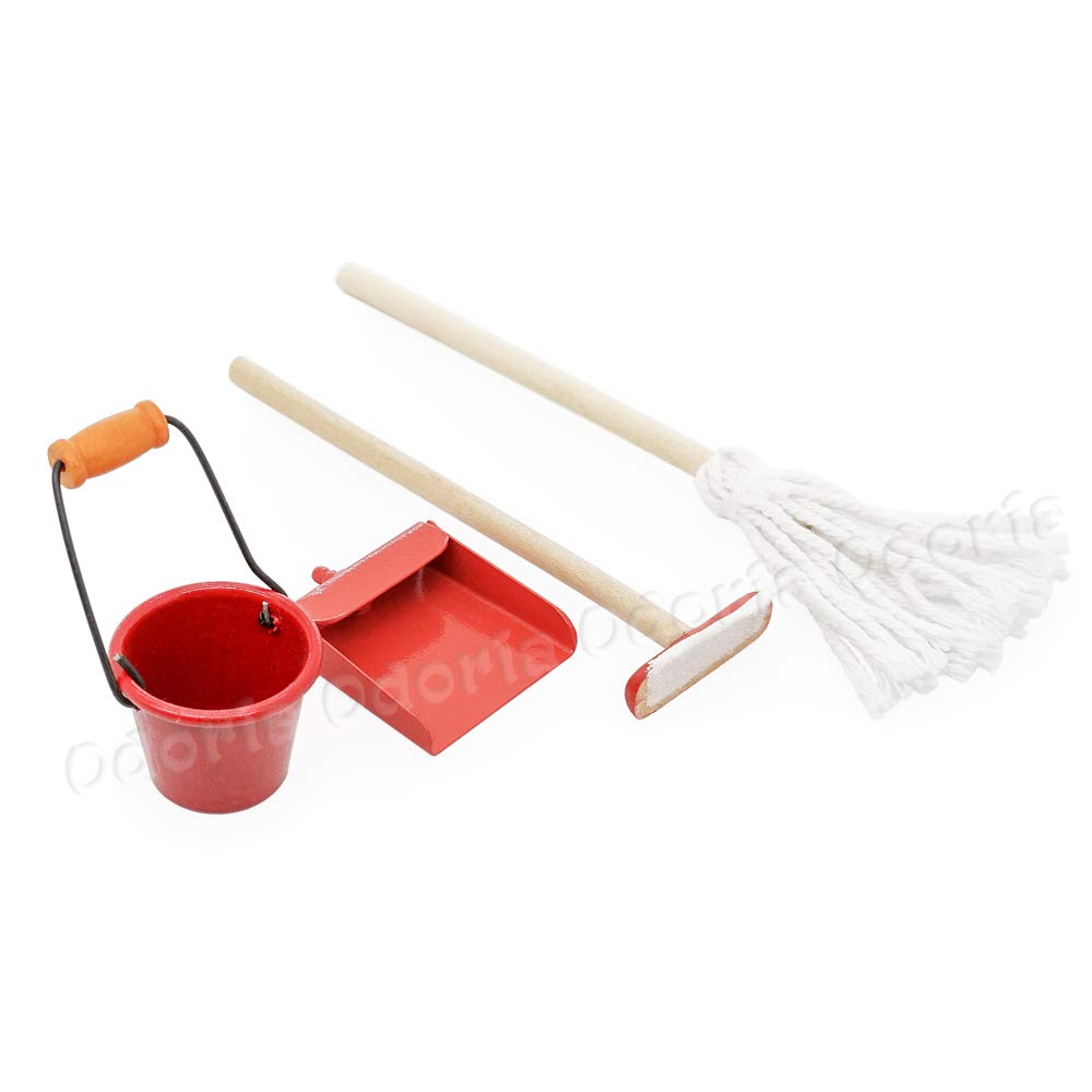 Odoria 1/12 Scale Miniature Mop and Bucket Set - Realistic Dollhouse Cleaning Accessories for DIY Crafts, Model Scenes & Miniature Displays