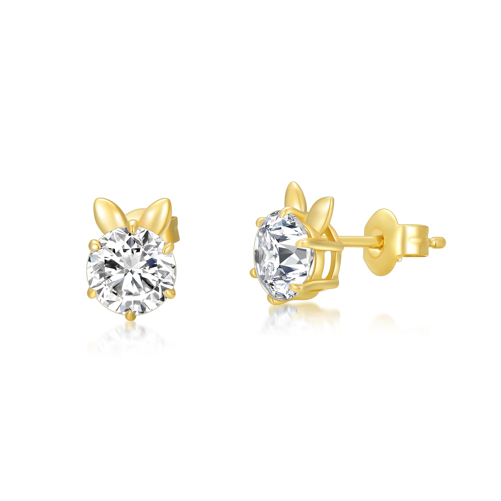 14K Real Gold 5.5mm Moissanite Stud Earrings for Women - Hypoallergenic Luxury Jewelry Gift for Mom, Wife, Anniversary & Valentine's Day - Perfect for Weddings, Parties & Everyday Elegance