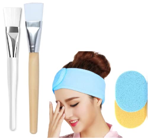2 PCS Face Pack Brush Set for Men & Women with Facial Headband & Cleaning Puff - Professional Home & Salon Beauty Tools (Multicolor) - Perfect for Spa Days, DIY Facials & Skincare Routines