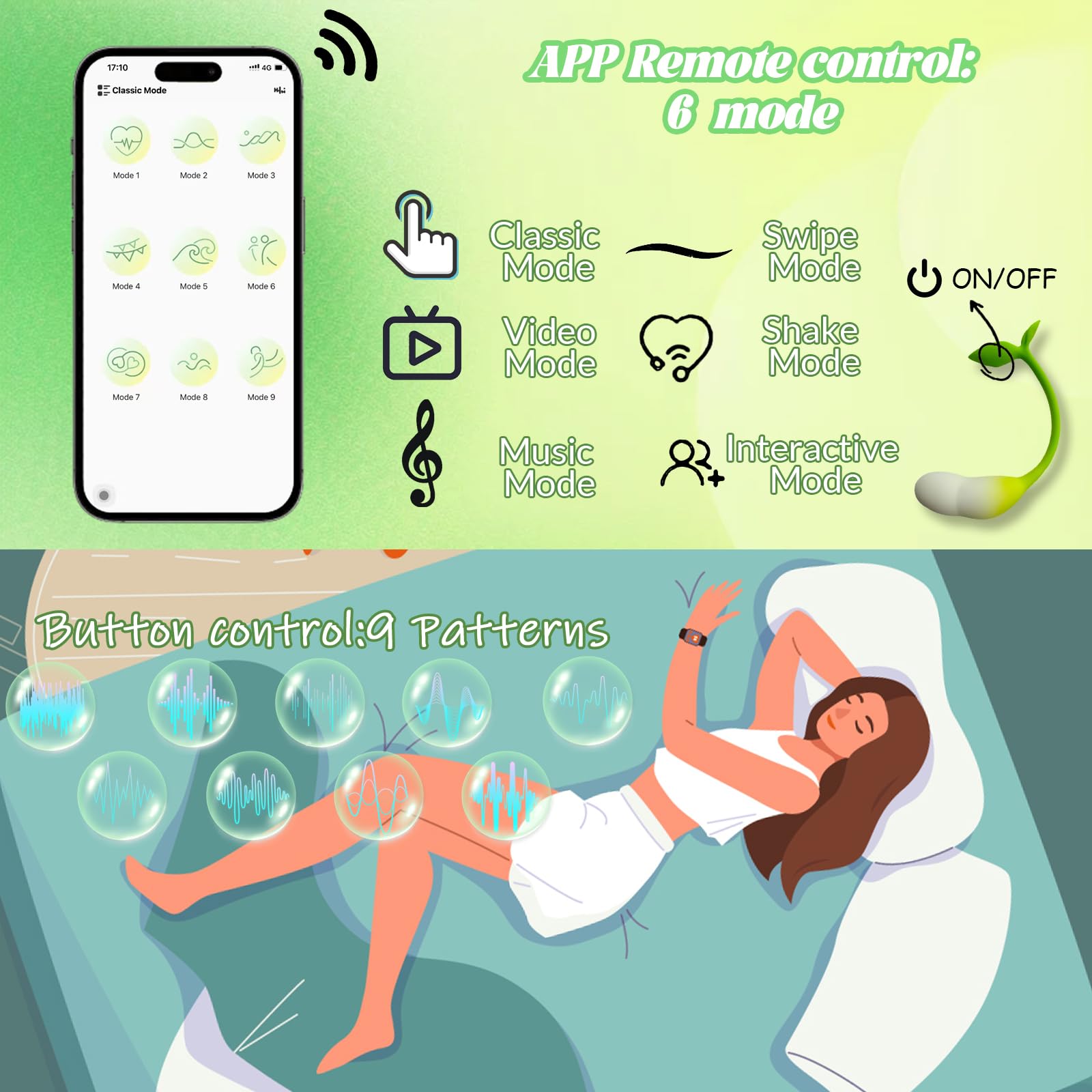 9-Speed Remote Control Bullet Vibrator for Women - Long Distance App Controlled Vibrating Sex Toy with Multiple Modes, Green - Perfect for Couples Play & Long-Distance Relationships