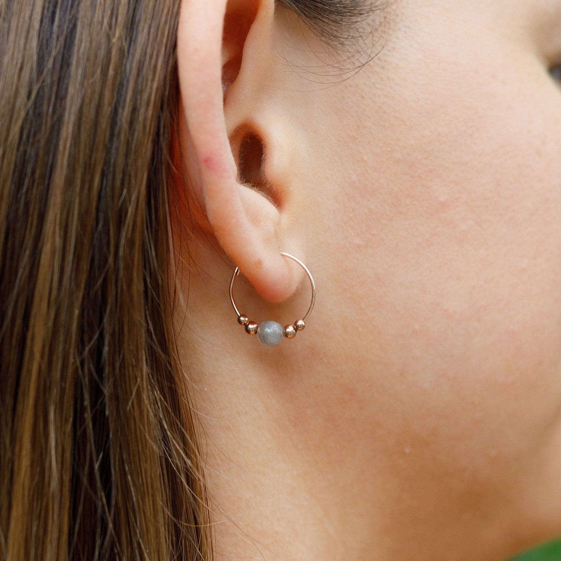 Labradorite Gemstone Hoop Earrings - Dainty Beaded Earrings for Women, Handmade Sterling Silver Jewelry | Perfect for Everyday Wear, Boho Chic Style, and Gift Giving