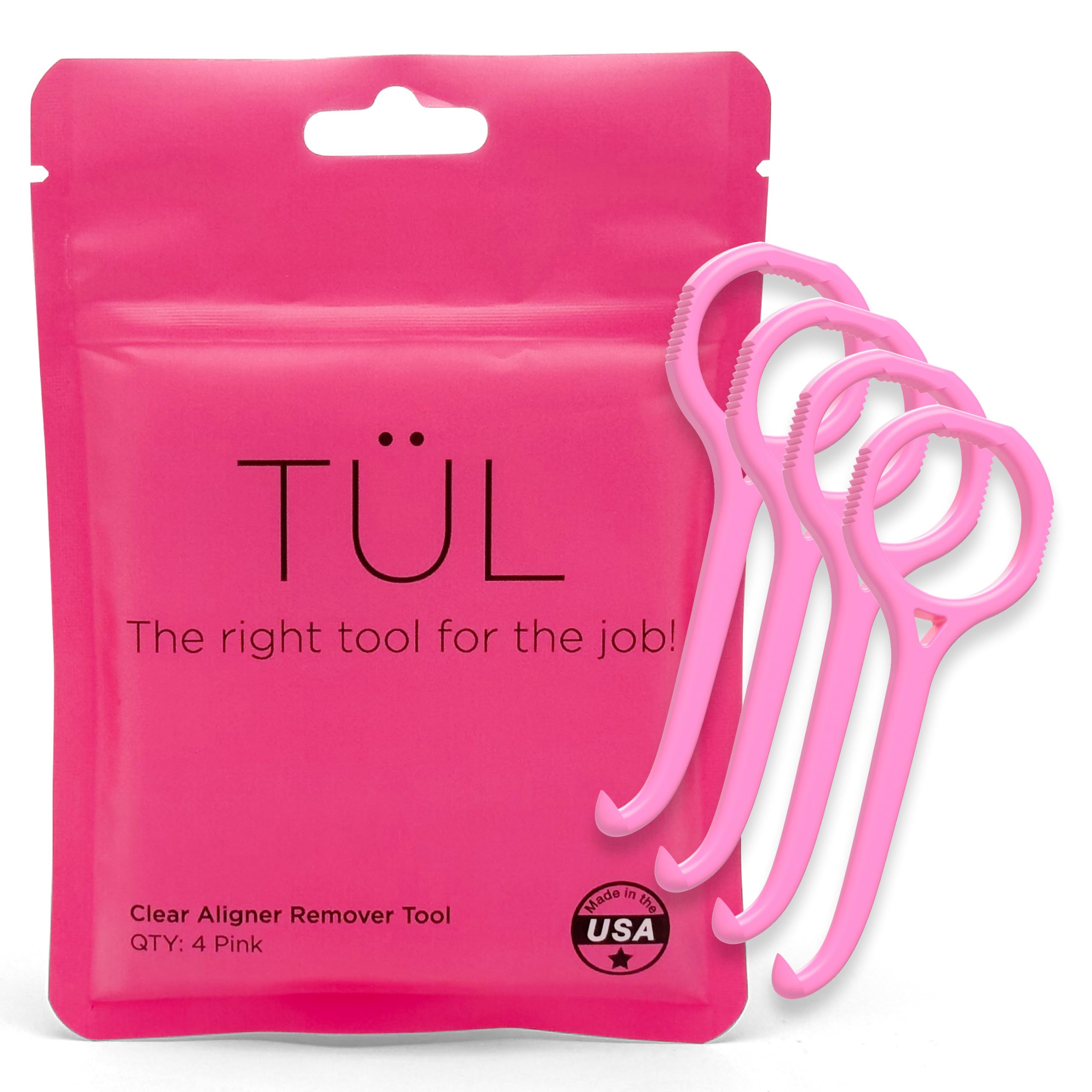 TÜL Aligner Remover Tool - Made in USA | Lifetime Replacements | Orthodontist Recommended for Aligners & Retainers | FBM Pink 4-Pack | Fast Shipping | Perfect for Invisalign, ClearCorrect & Nighttime Retainer Care