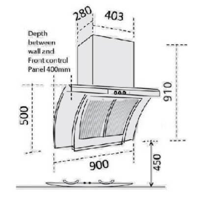 Ellane EH 2688 90cm Stainless Steel Chimney Range Hood with Arch Glass - Powerful Kitchen Ventilation for Smoke & Odor Removal - Perfect for Modern Home Cooking