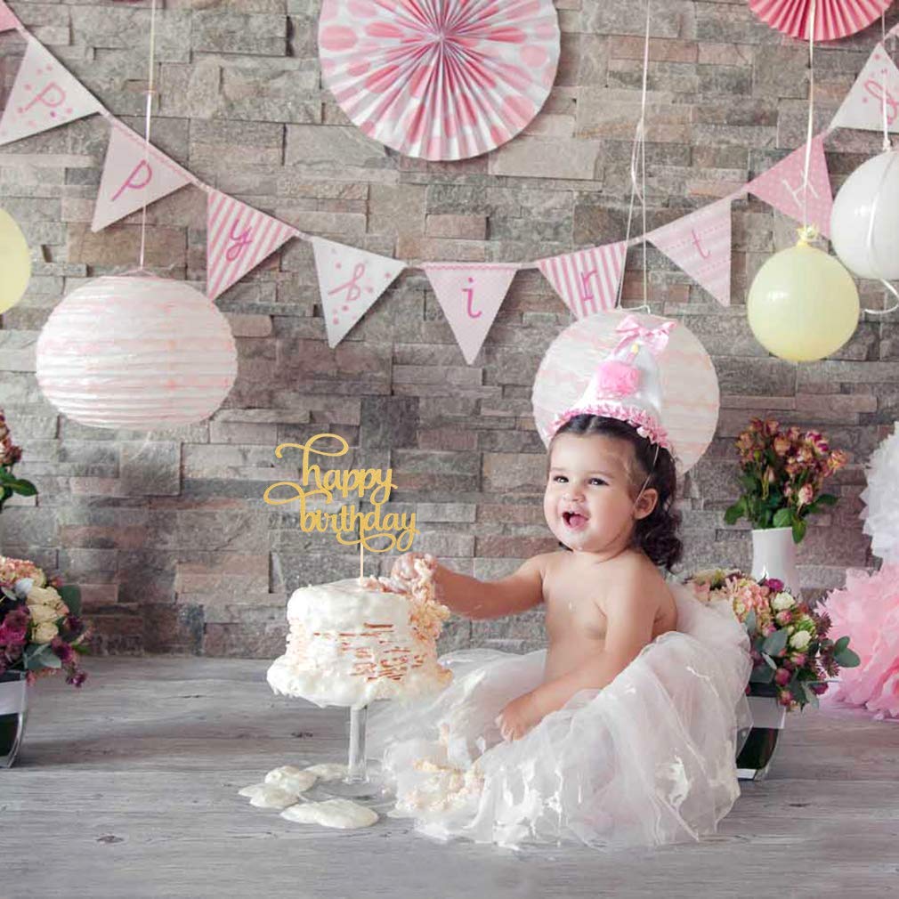 Gold Glitter Happy Birthday Cake Topper - Single-Sided Photo Booth Prop for 1st Anniversary & Cake Smash Decor | Party Supplies for Birthday Celebrations, Baby Showers & Special Events