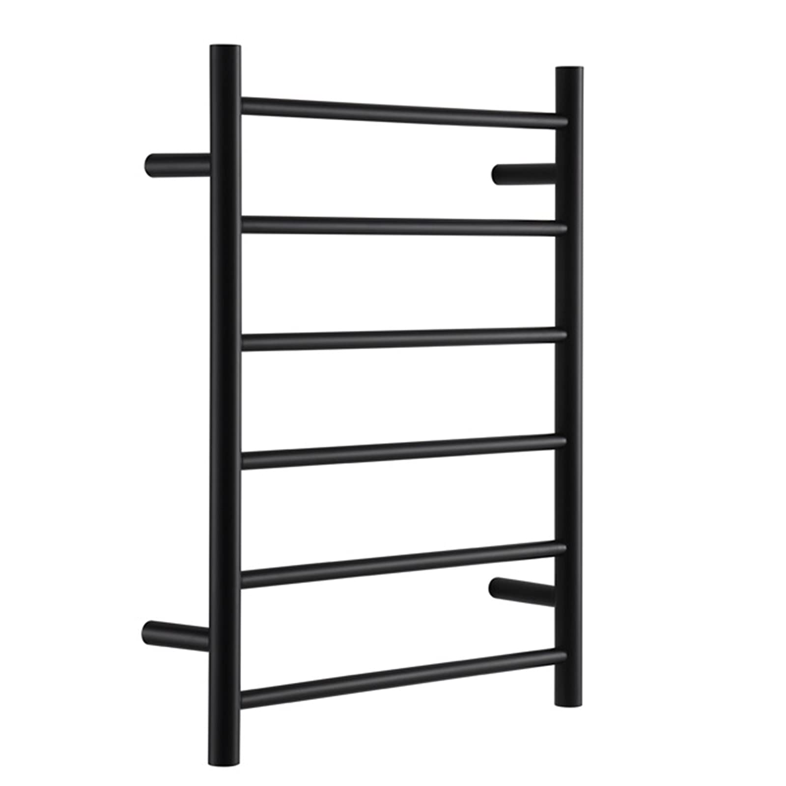 Electric Heated Towel Rack - 6 Round Bar Wall Mounted Towel Warmer, Energy Efficient 304 Stainless Steel Bathroom Heater with Plug-in Design (Black) - Perfect for Spa-Like Luxury & Quick Drying in Modern Homes