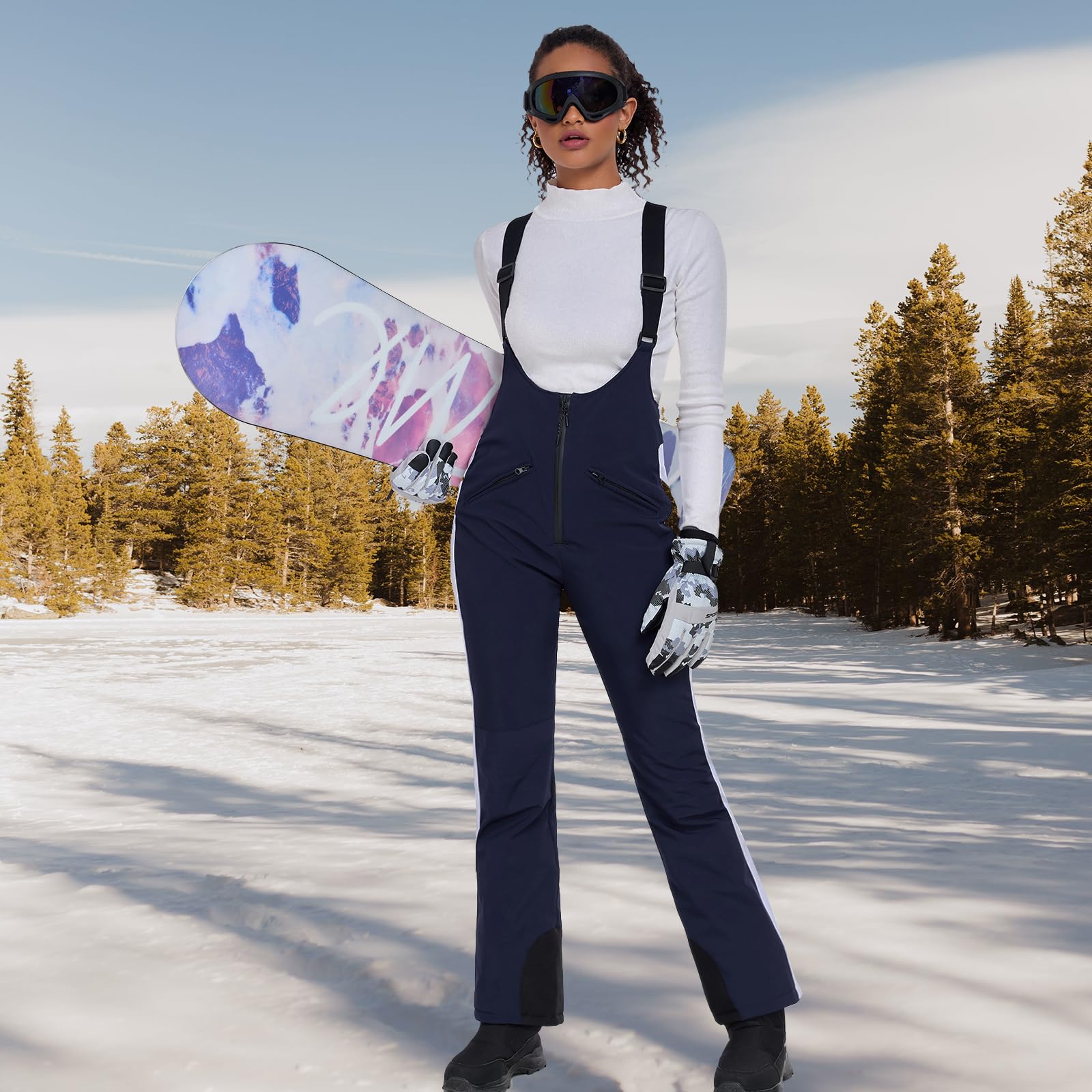 GS SNOWING Women's Insulated Waterproof Snow Bibs - Windproof Winter Ski Pants for Snowboarding & Outdoor Activities - Perfect for Skiing, Snowboarding & Cold Weather Adventures