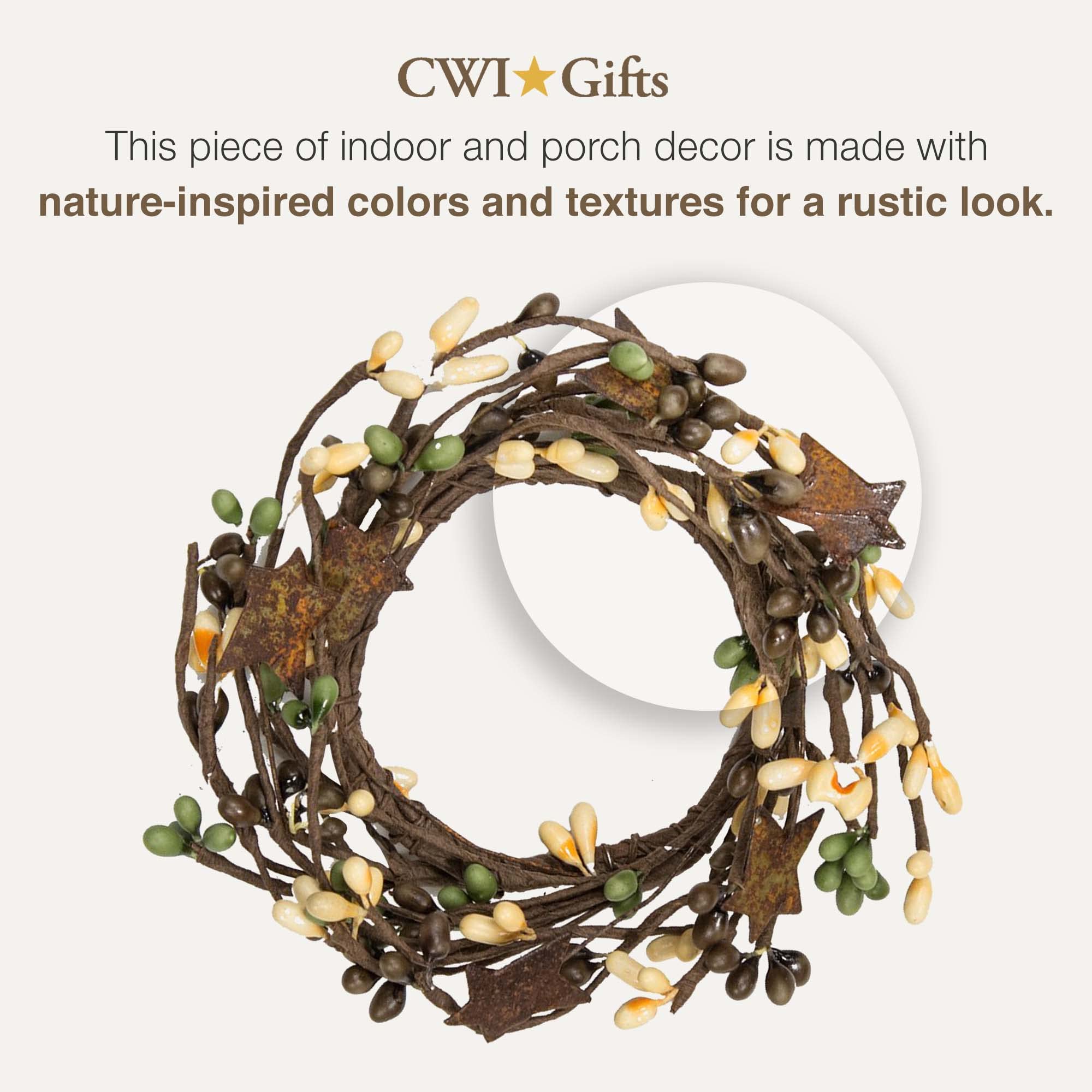 CWI Gifts Pip Twig Star Wreath Rings - Farmhouse Style Decorative Candle Rings for Pillar Candles - Rustic Coffee Bean Design (6