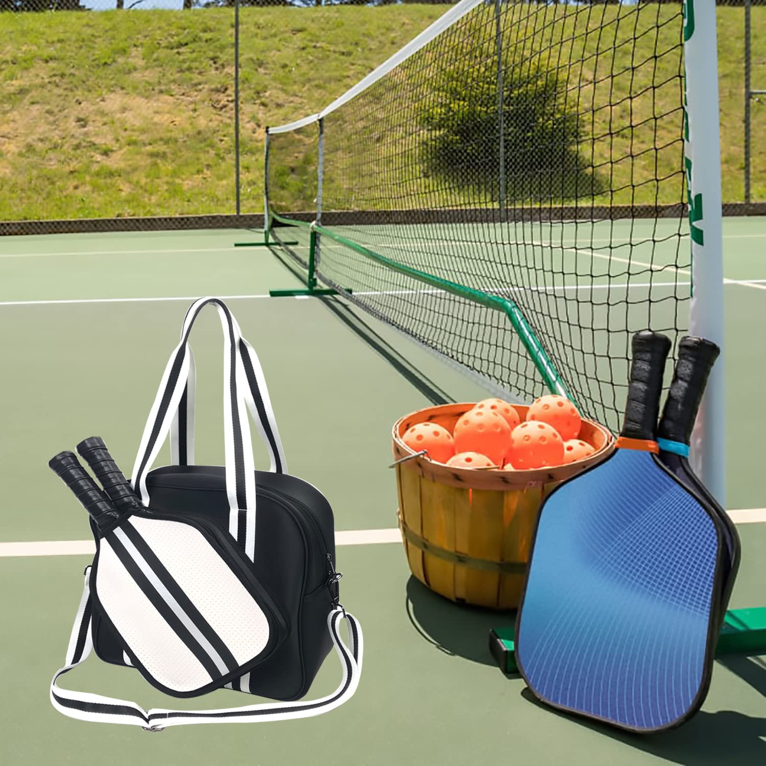 Premium Pickleball Tote Bag with Zipper & Adjustable Strap - Large Sports Shoulder Bag for Pickleball Paddles & Gear - Durable Tennis Tote for Women & Men - Perfect for Court, Gym & Travel