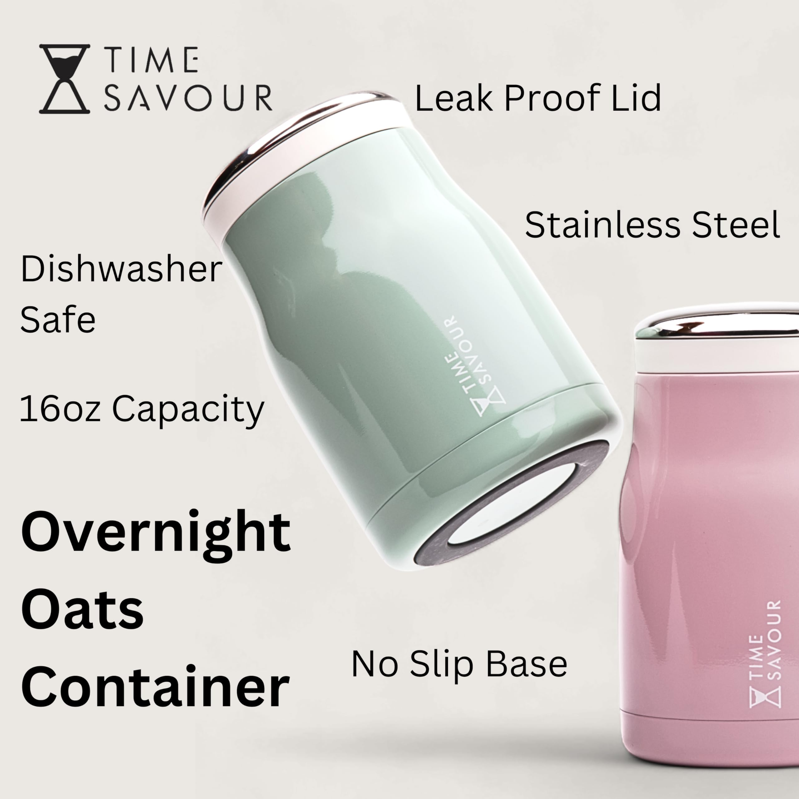 16oz BPA-Free Overnight Oats Containers with Lids - Leakproof Meal Prep Containers for Oats, Smoothies, Yogurt, Pasta & Soup - Perfect for Kids Lunch, Adult Meal Prep & Office Snacks (Pink)