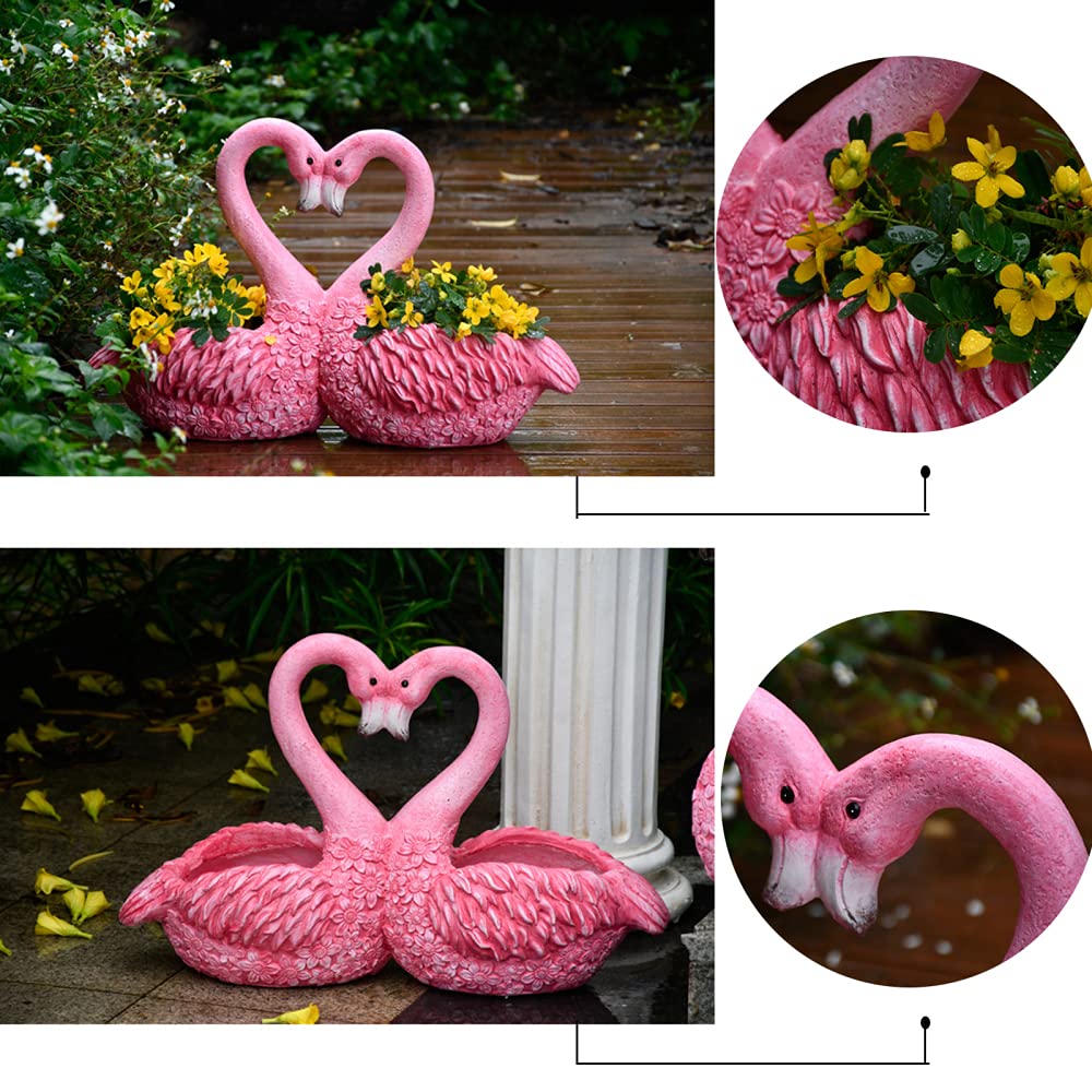 Pink Resin Flamingo Planter Statue with Drainage Hole - Decorative Indoor/Outdoor Garden Pot for Patio, Lawn & Home Decor - Perfect for Couples Gift & Tropical Theme Gardens