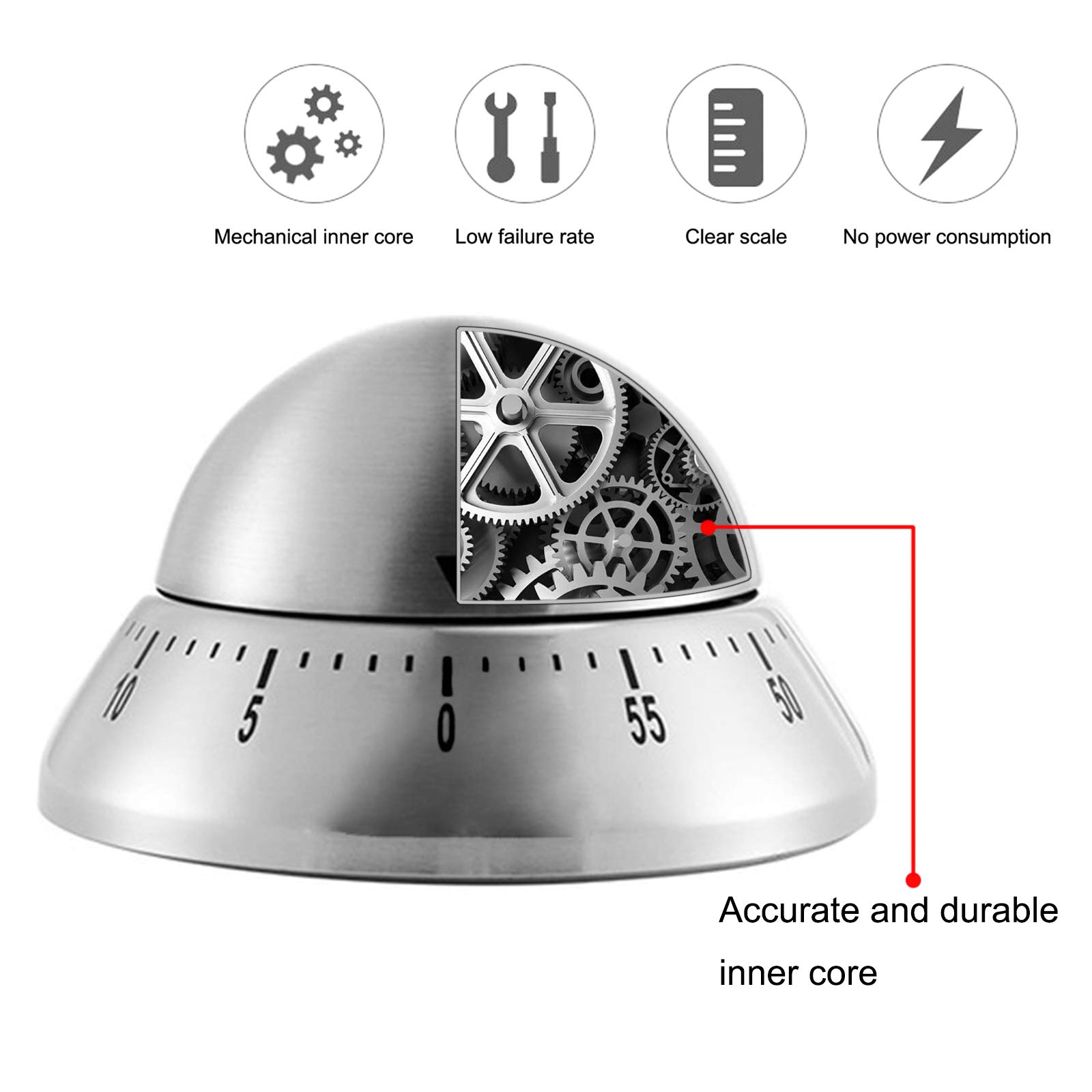 VideoPUP Stainless Steel Mechanical Kitchen Timer - Precision Cooking, Baking, Study & Fitness Timer for Home, Office, Gym | Perfect for Meal Prep, Homework Sessions, Workout Timing & Facial Care Routine