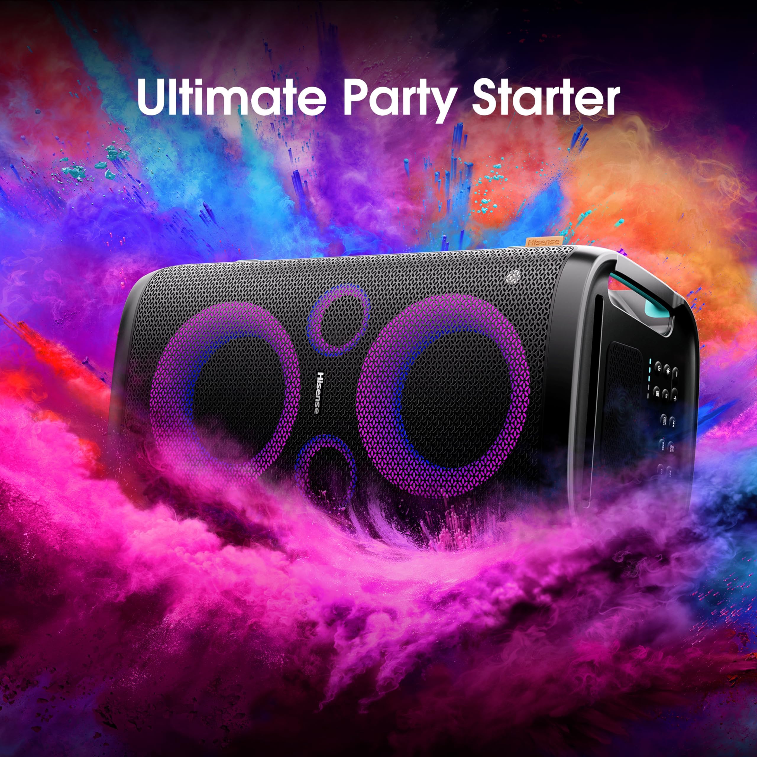 Hisense HP100 Wireless Party Speaker with Subwoofer - 300W 2.0CH Bluetooth 5.0, IPX4 Waterproof, 15-Hour Battery for Outdoor/Indoor DJ, Karaoke & Events - Perfect for Backyard BBQs, Pool Parties & Home Entertainment