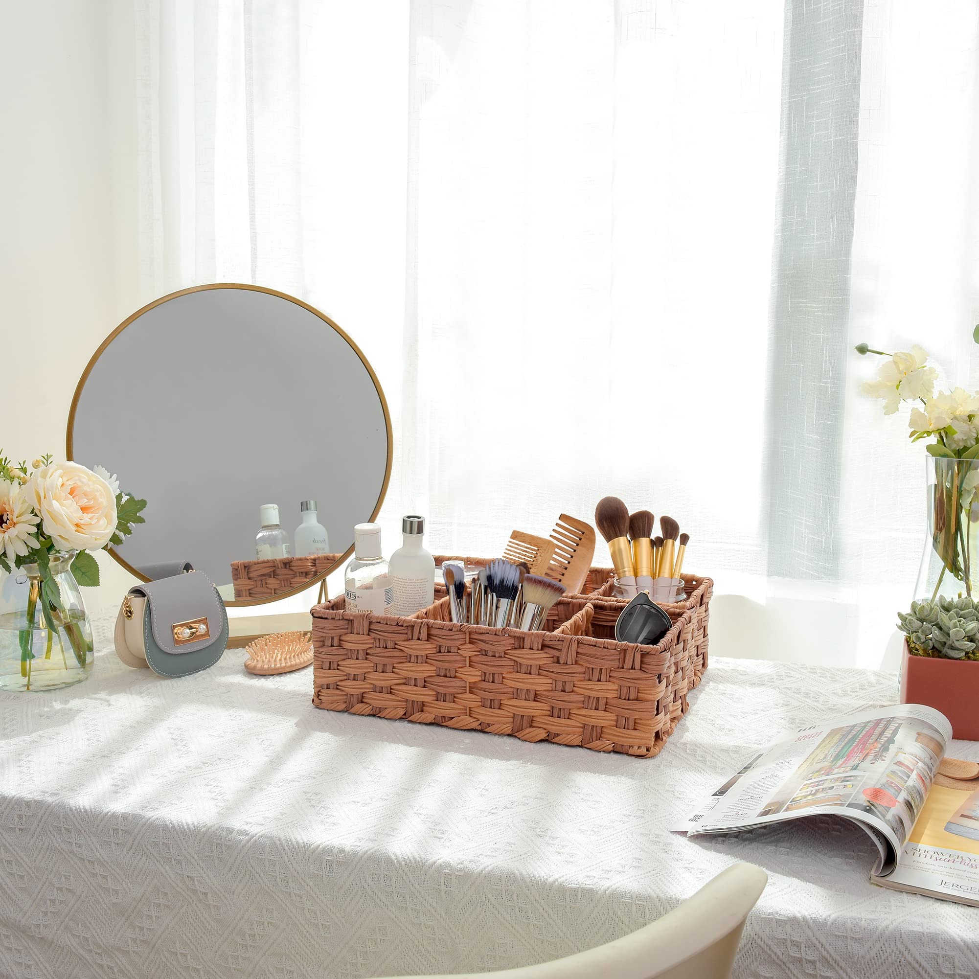 GRANNY SAYS 2-Pack Wicker Baskets & 2-Pack Wicker Shelf Baskets Set for Home Organization - Perfect for Bathroom, Kitchen, Office Storage & Decor