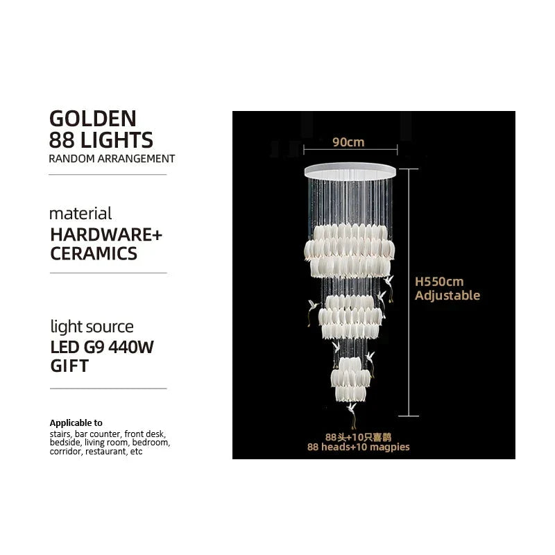 Elegant Tulip Spiral Ceramic Chandelier Lighting - Modern Ceiling Light Fixture for Dining Room, Living Room & Bedroom Decor