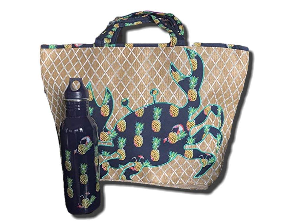 Vera Bradley Toucan Party Beach Tote Bag with Water Bottle - Large Waterproof Summer Tote for Women, Pool, Travel & Vacation Essentials
