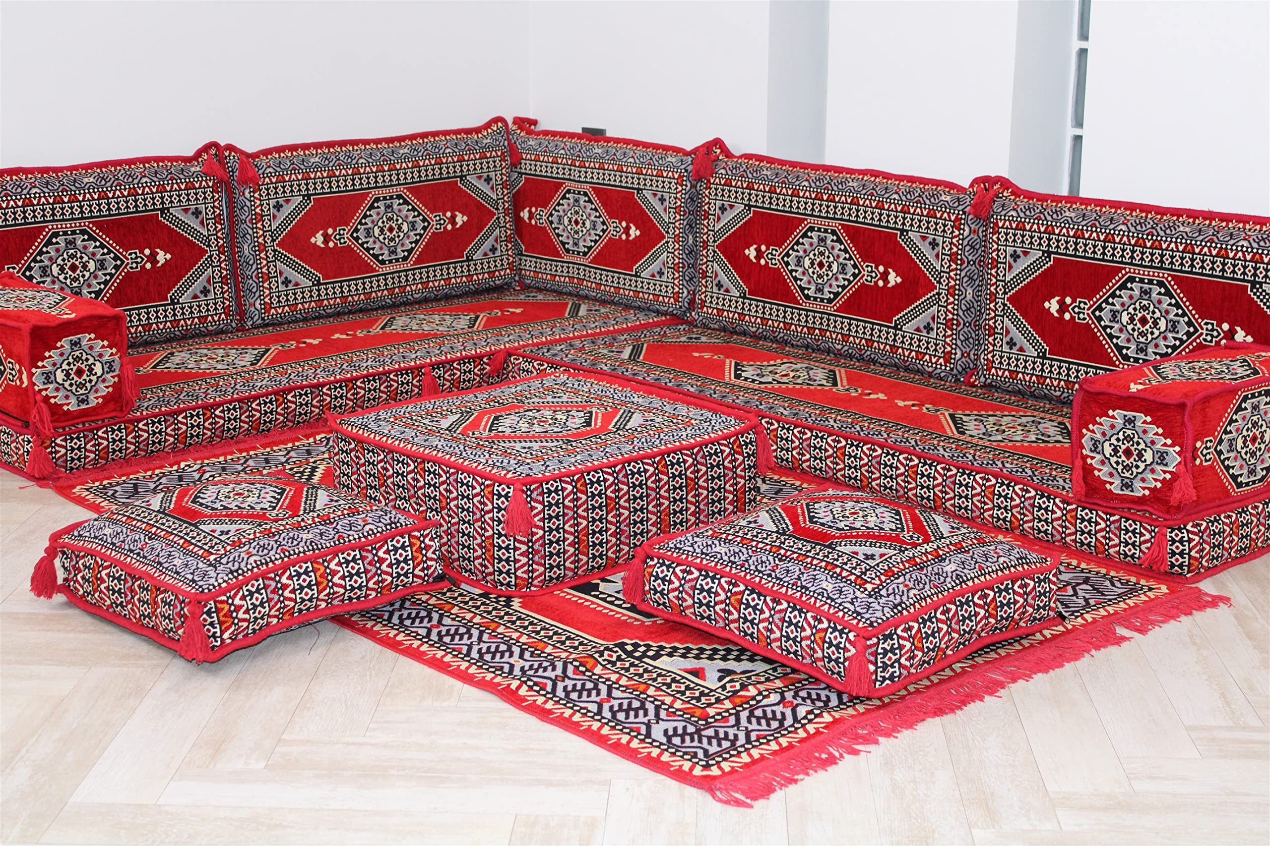 Arabic Corner Sofa Set with Standard Foam - Traditional Majlis Floor Seating for Living Room, Lounge & Cultural Gatherings | Comfortable Arabic Couches & Sofas for Home Decor