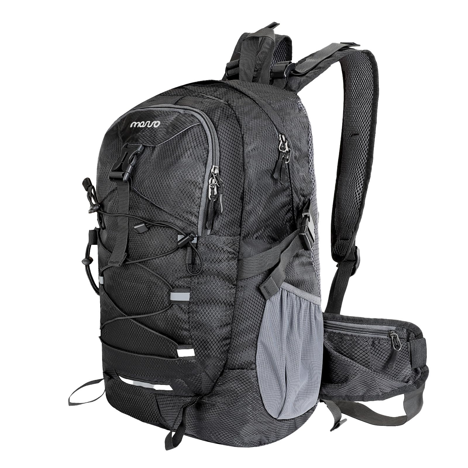 MOSISO 30L Lightweight Hiking Backpack for Men & Women - Foldable Daypack with 2 Front Pockets & Elastic Cord Strap - Perfect for Travel, Camping, Hiking & Outdoor Adventures - Black