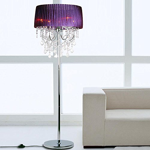 Modern Crystal Floor Lamp - European Style Fabric Shade for Living Room & Bedroom - Elegant Purple Crystal Lighting Fixture (Perfect for Bedside, Lounge & Reading Nook)