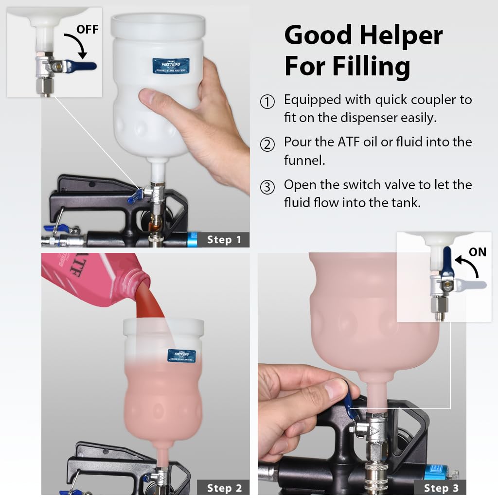 FIRSTINFO Patented 10L 22-Piece ATF Filler Adapter Kit | Pneumatic Transmission Fluid Dispenser Pump with Refilling Funnel | Perfect for Auto Shops & DIY Transmission Maintenance